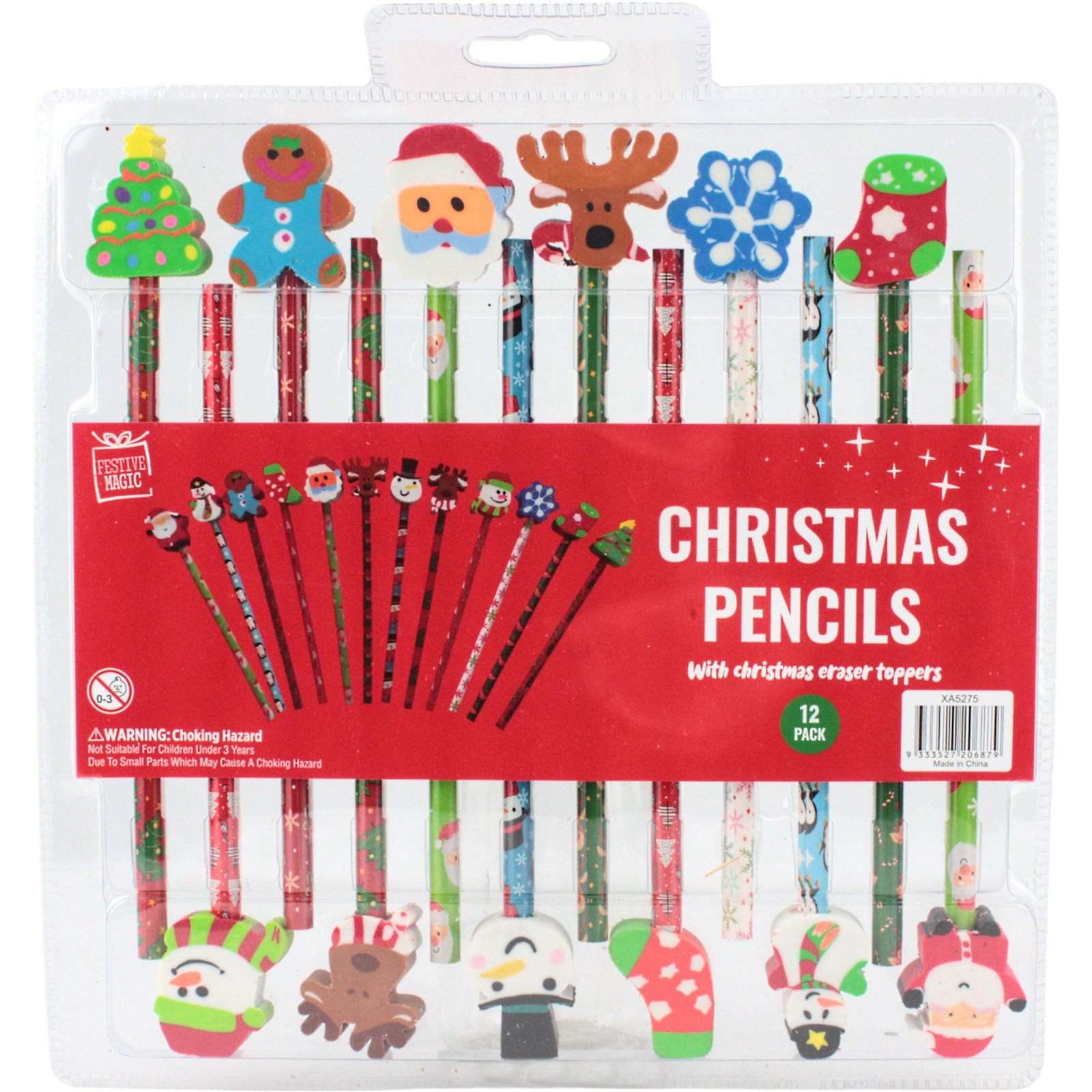 Christmas Character Pencils & Erasers (Pack of 12)