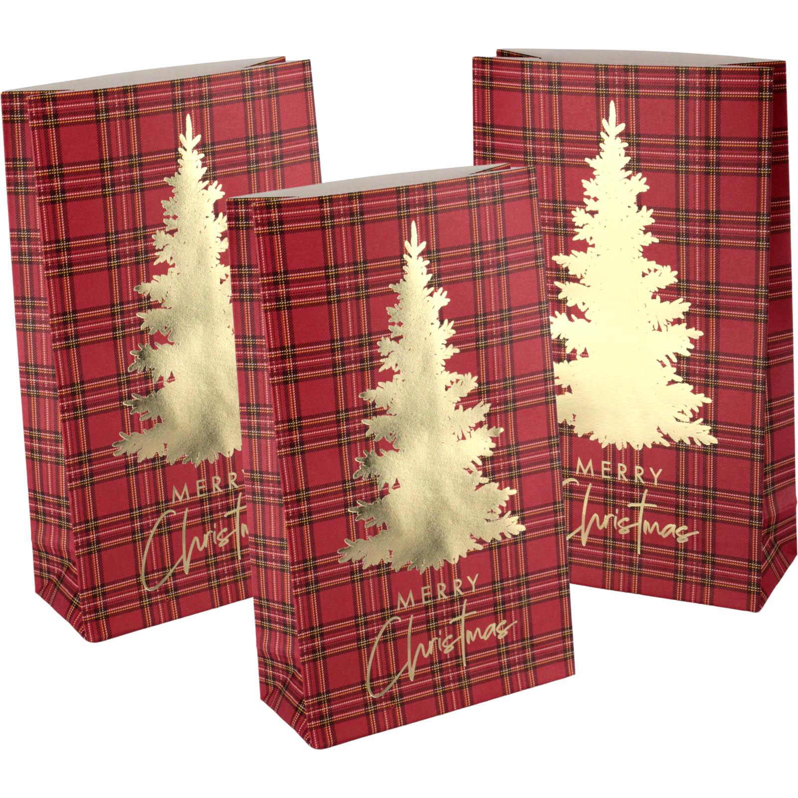 Red Tartan Merry Christmas Paper Party Bags (Pack of 6) 