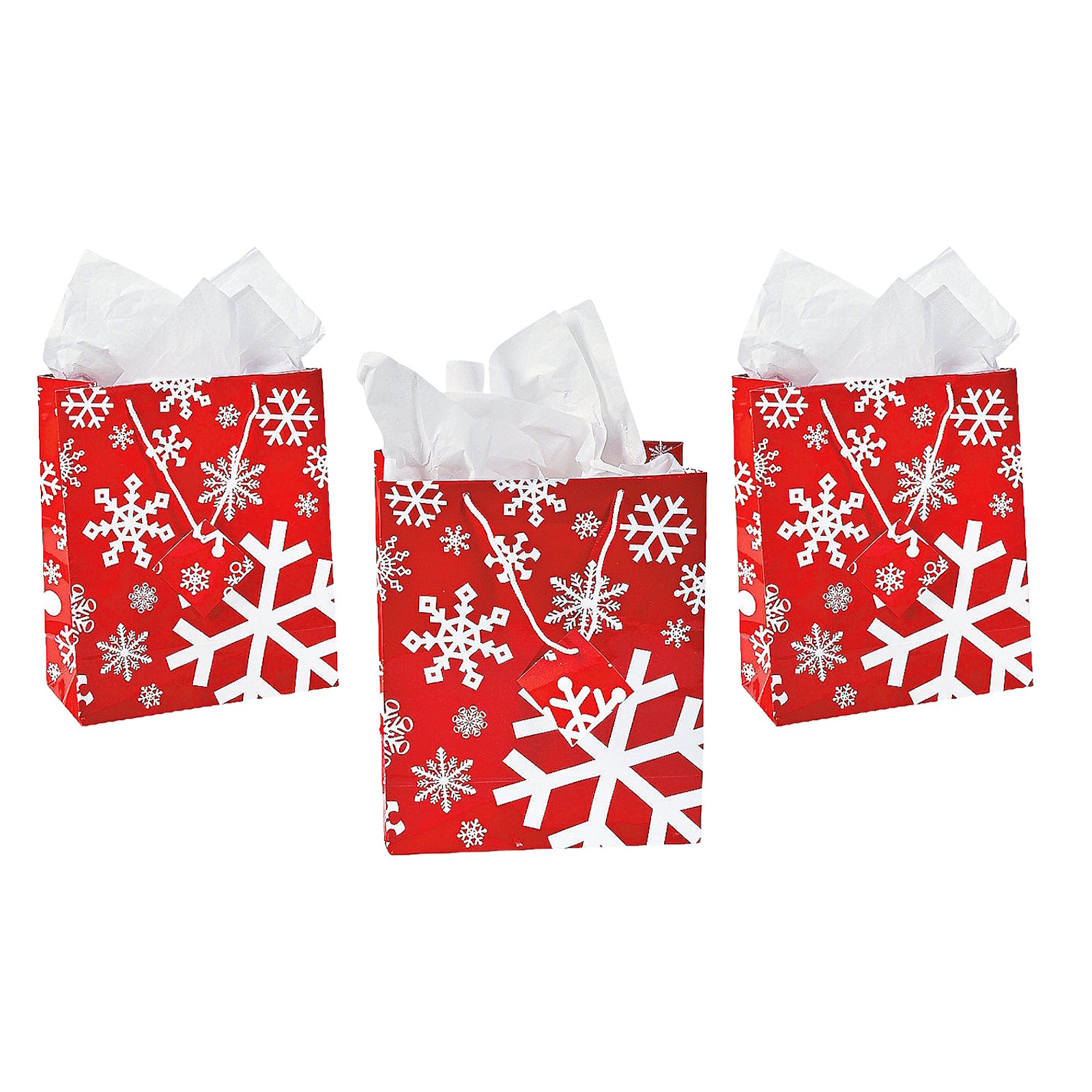 Red Snowflake Paper Gift Bags 22.5cm (Pack of 12)