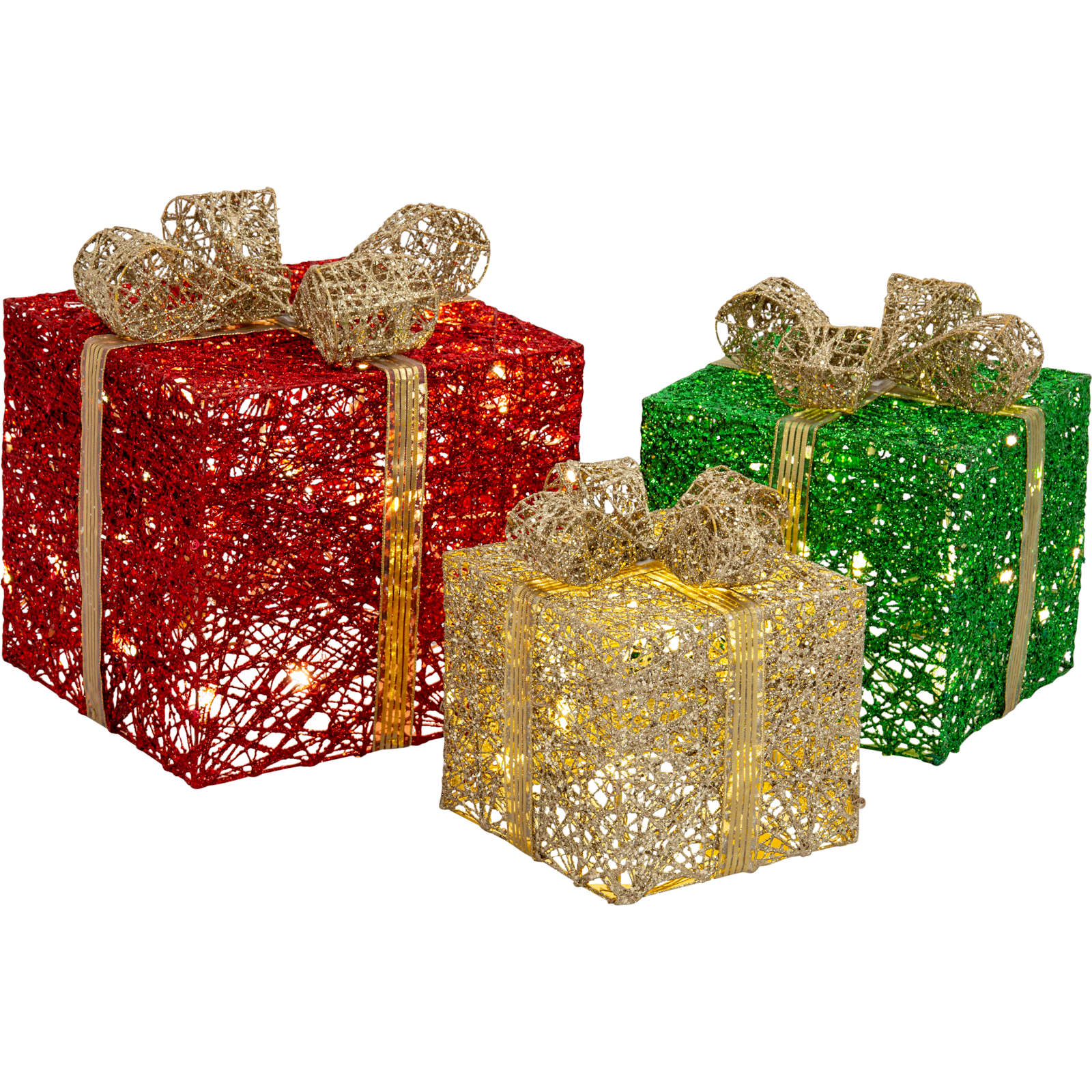 3 Assorted Christmas Glitter LED Present Boxes