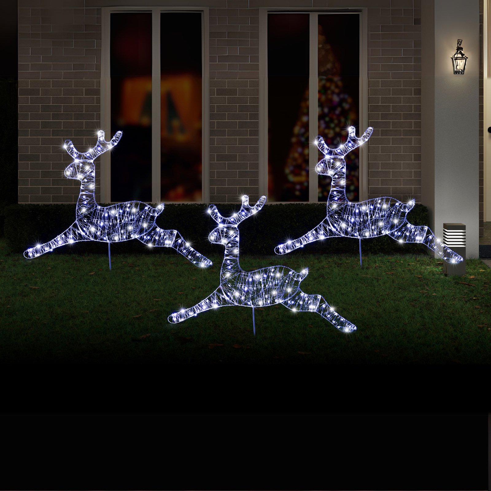 3 Cool White LED Wire Pathway Reindeer Lights