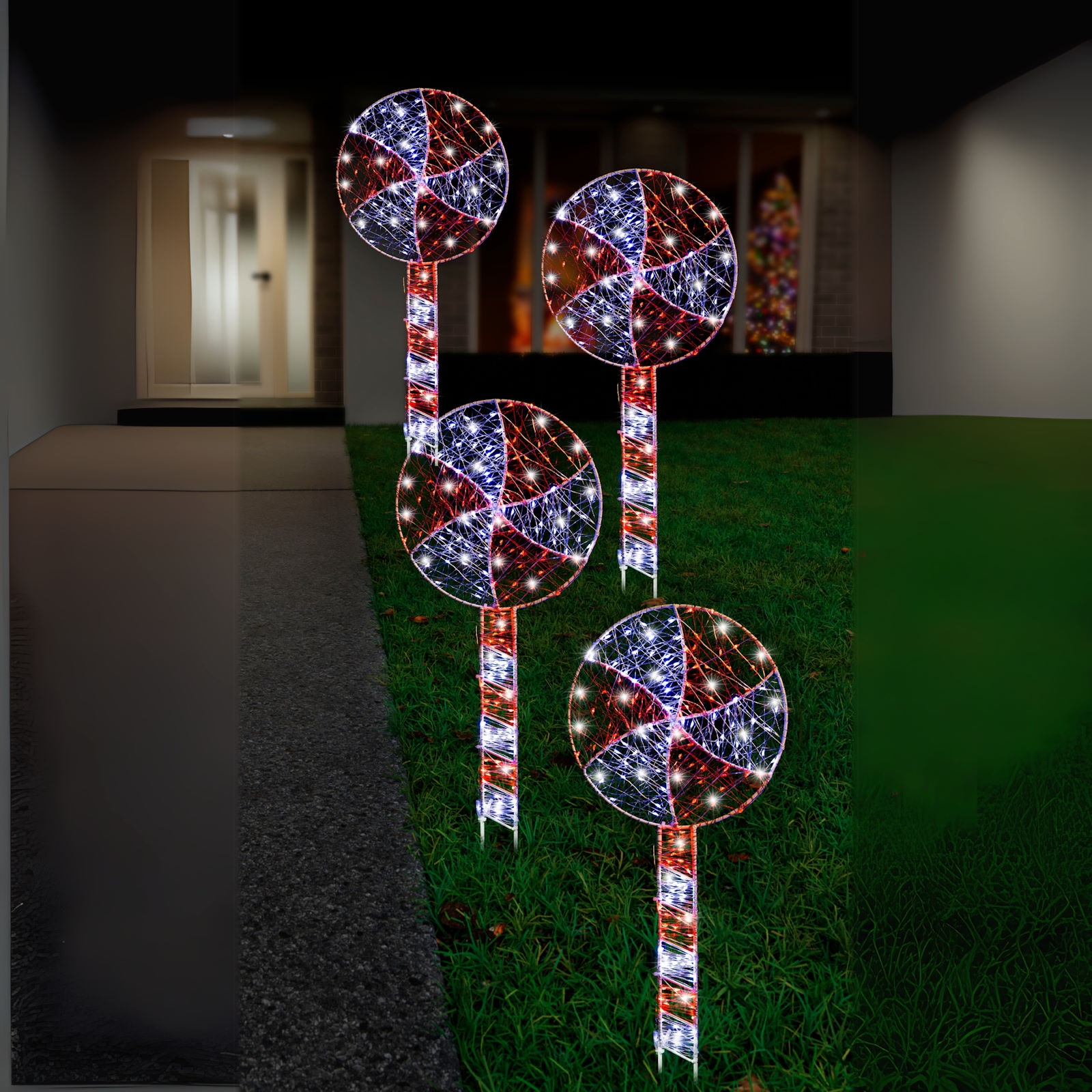 4 Christmas Lollipop Wire Red & White LED Pathway Lights 