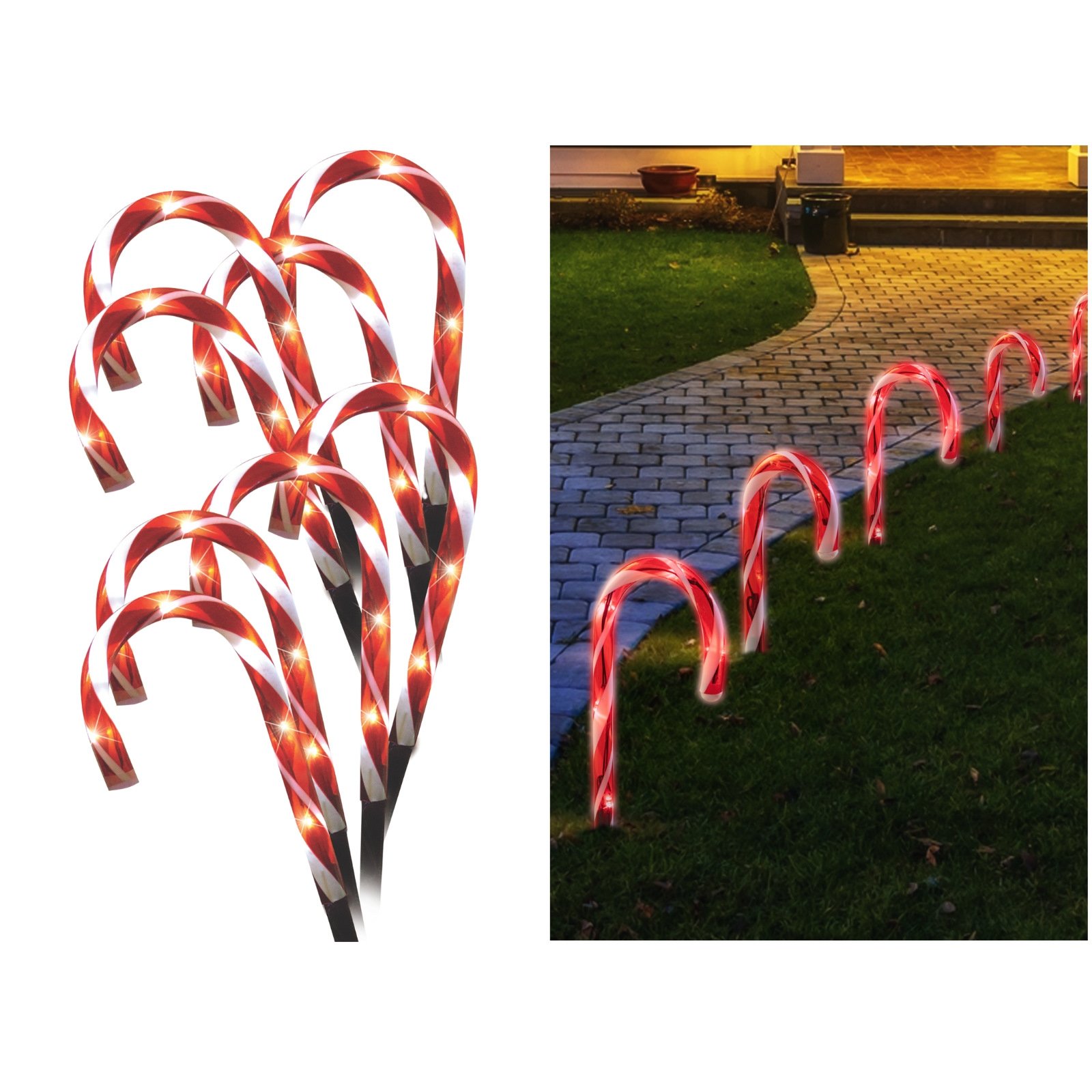 8 Solar Christmas Candy Cane LED Lights 