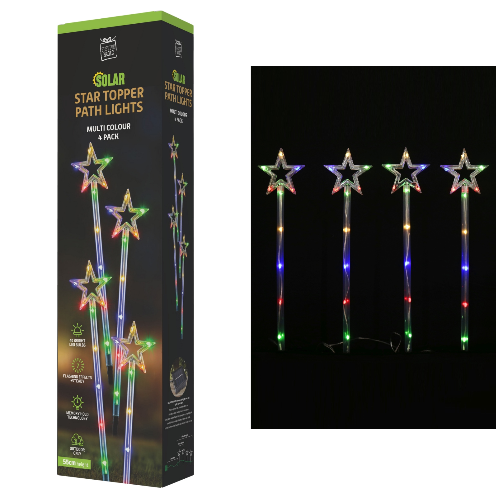 4 Multicolour Solar Star Topper LED Pathway Lights