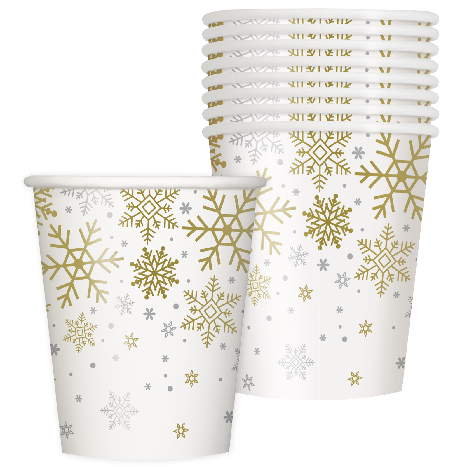 Silver and Gold Snowflakes Paper Cups (Pack of 8)