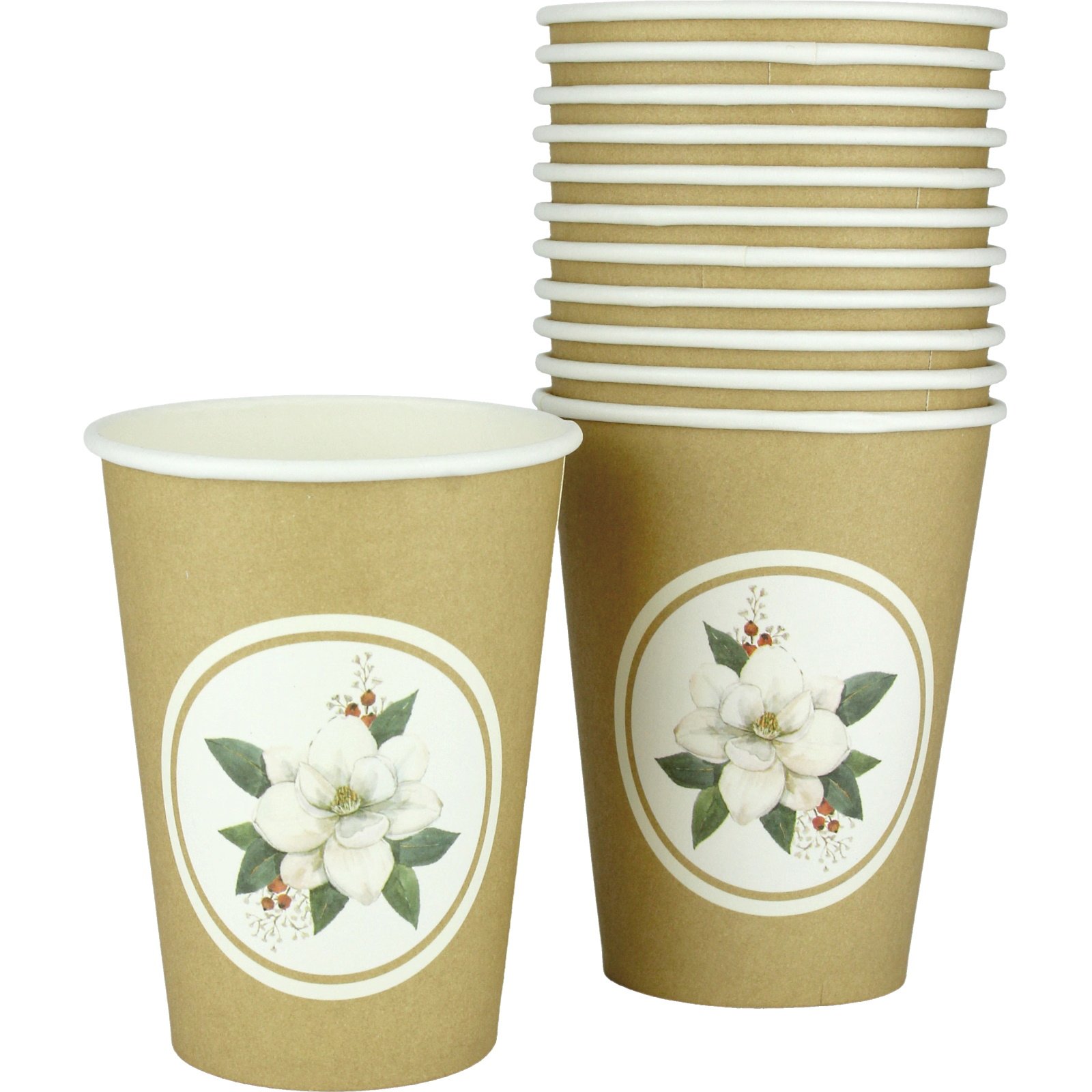 Christmas Magnolia Paper Cups (Pack of 12)