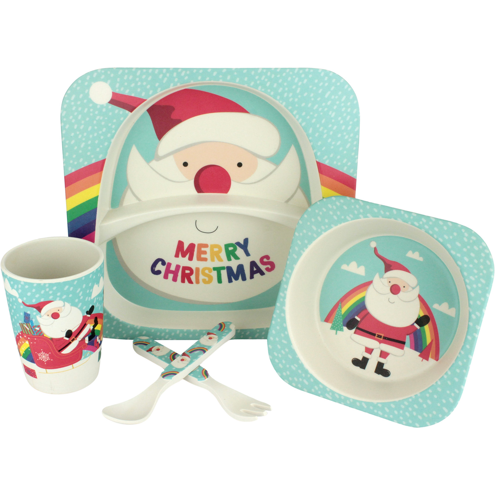 Frankie & Me Rainbow Santa Bamboo Fibre Kids Tableware Set (5 Pieces) 