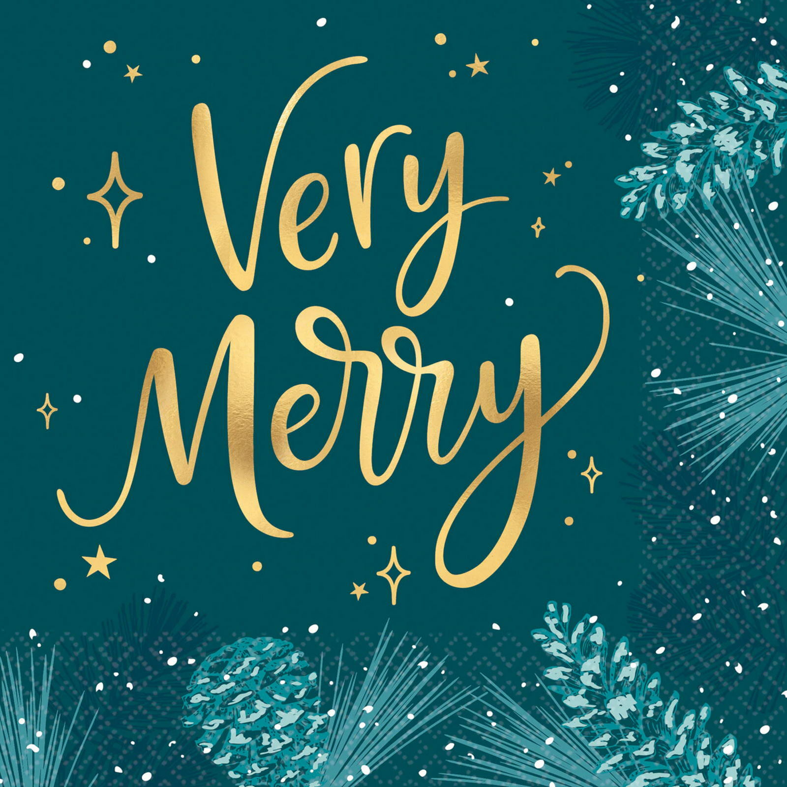 Teal Very Merry Christmas Large Napkins / Serviettes (Pack of 16)