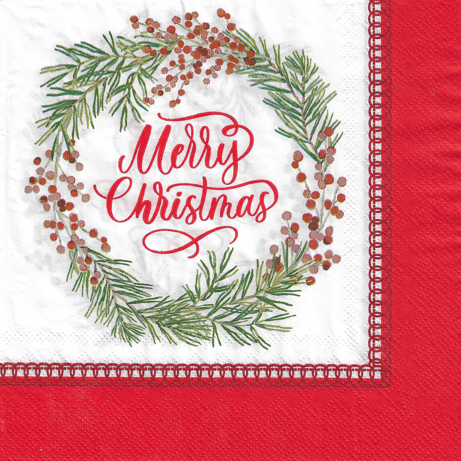 Berry Merry Christmas Wreath Large Napkins / Serviettes (Pack of 20)