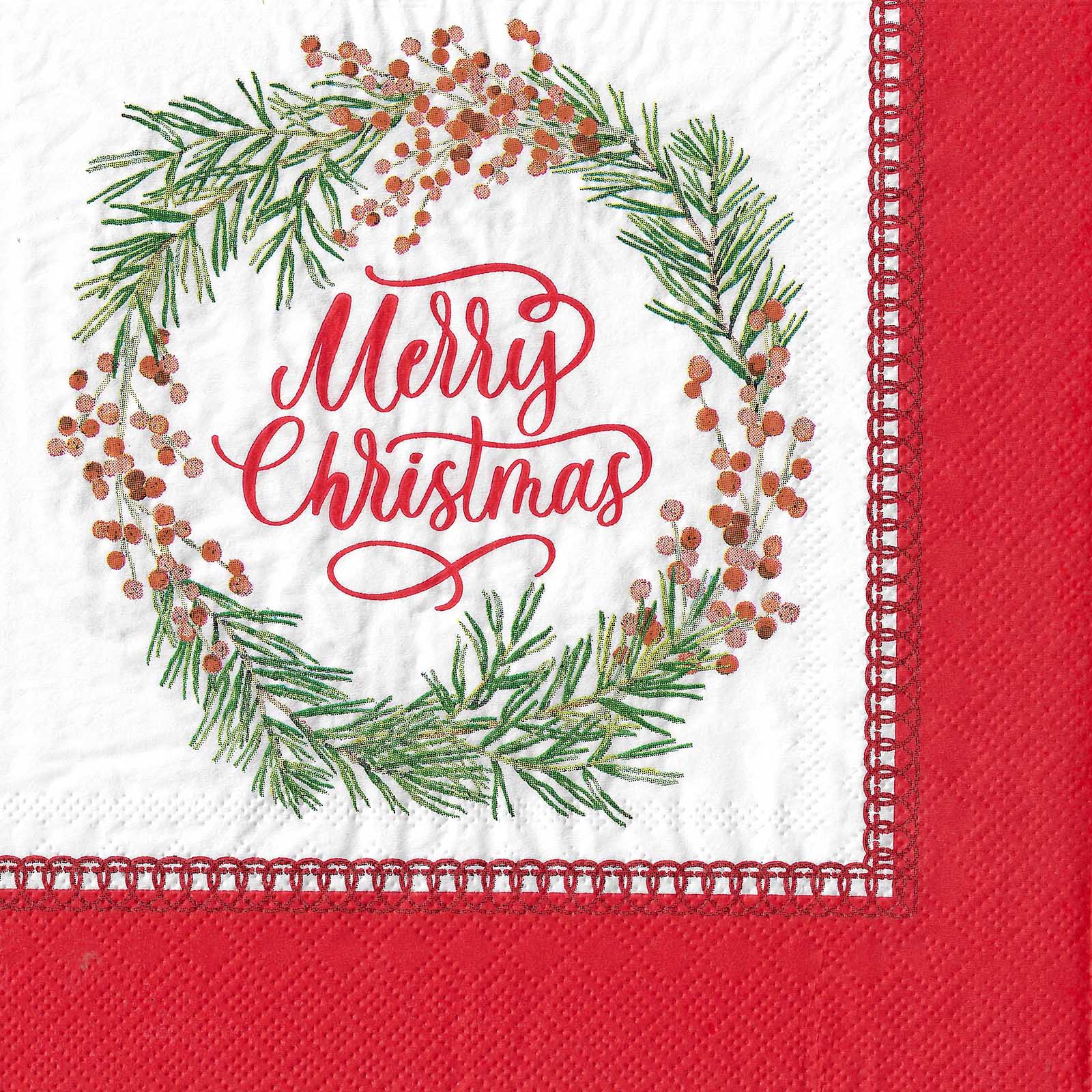 Traditional Merry Christmas Large Paper Napkins / Serviettes (Pack of 25) 