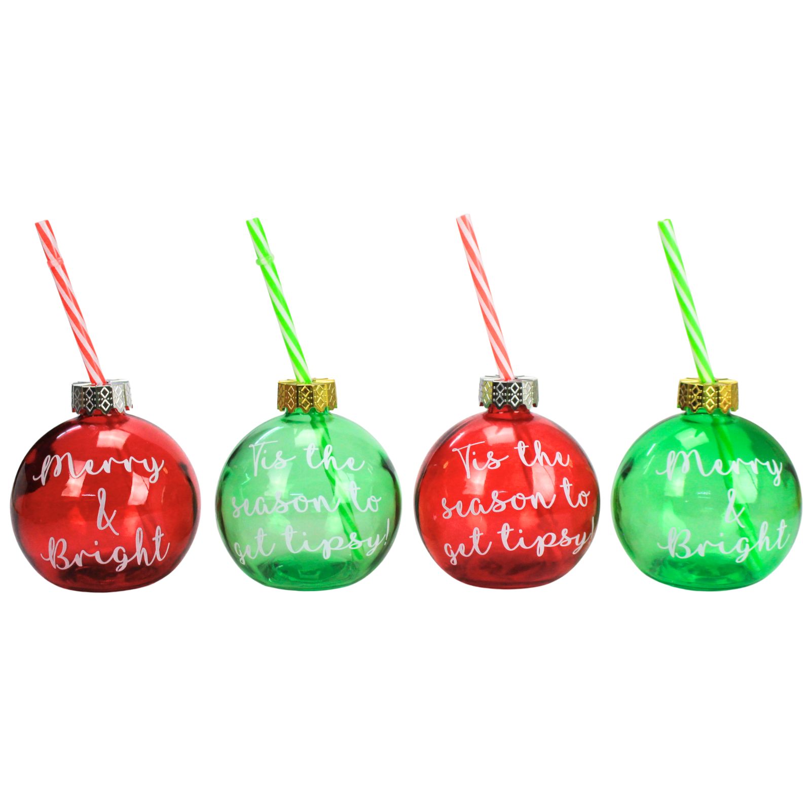 Christmas Bauble Drinking Glass With Straw 400ml (1 Only) 