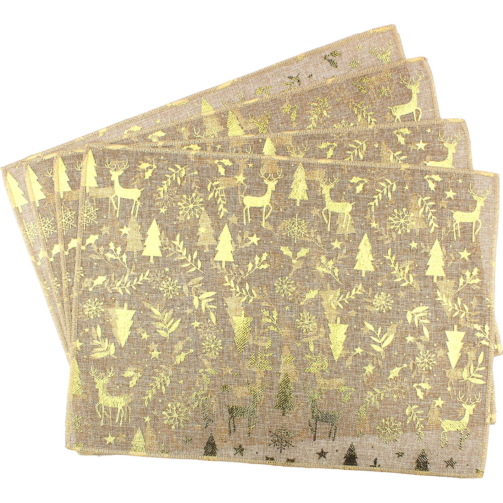 Natural Gold Scandi Christmas Hessian Placemats (Pack of 4)