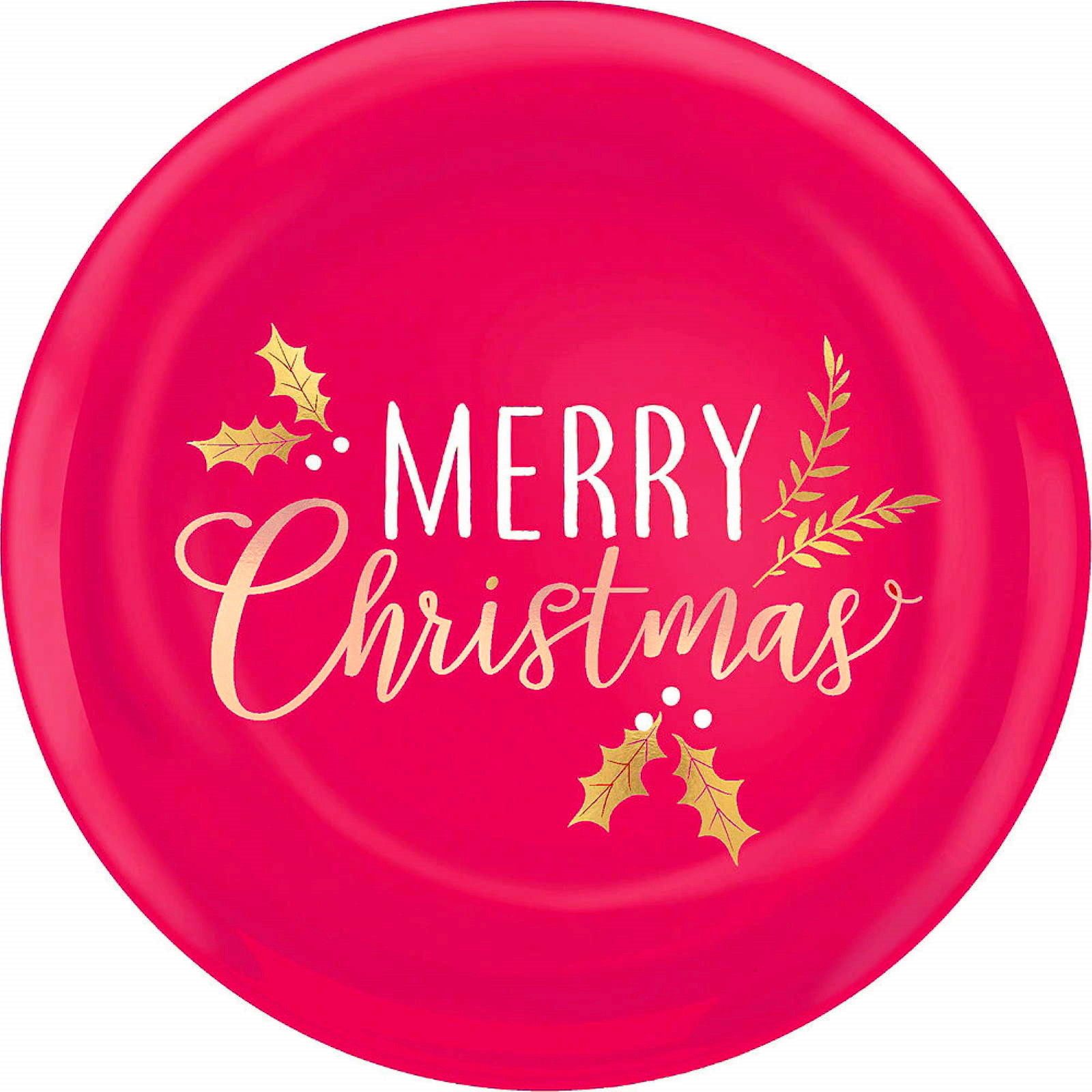 Red and Gold Merry Christmas Plastic Round Platter