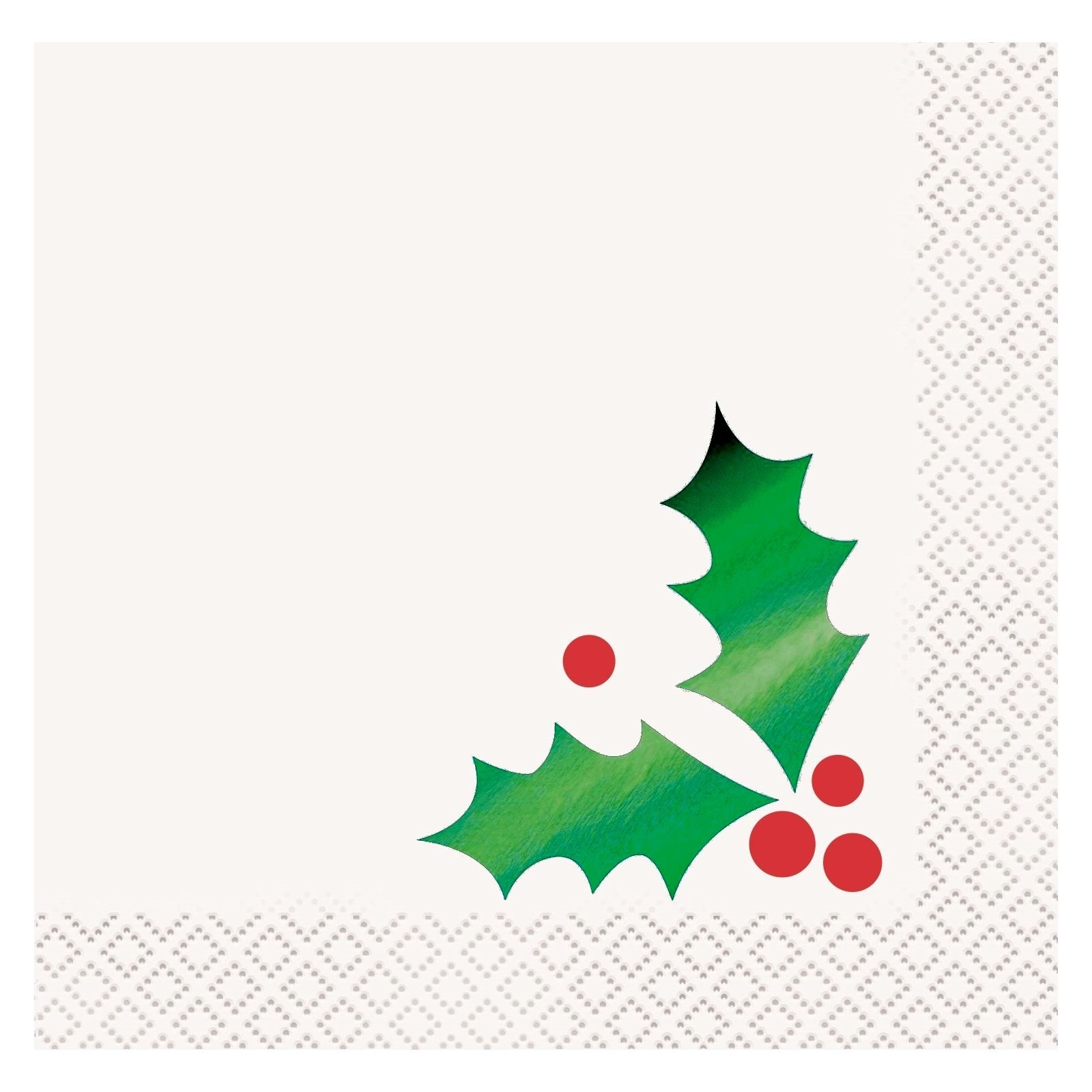 Christmas Green Foil Holly Small Napkins / Serviettes (Pack of 16)