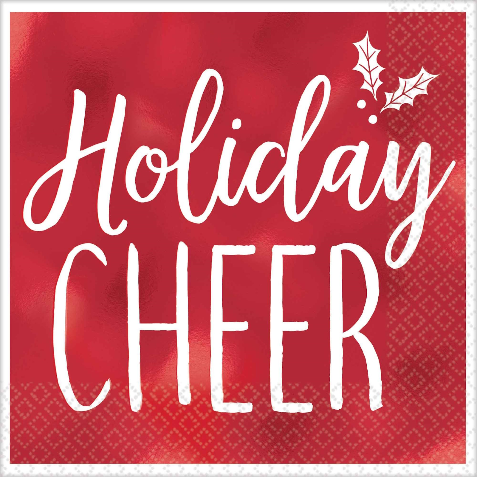 Red Foil Holiday Cheer Small Napkins / Serviettes (Pack of 16)