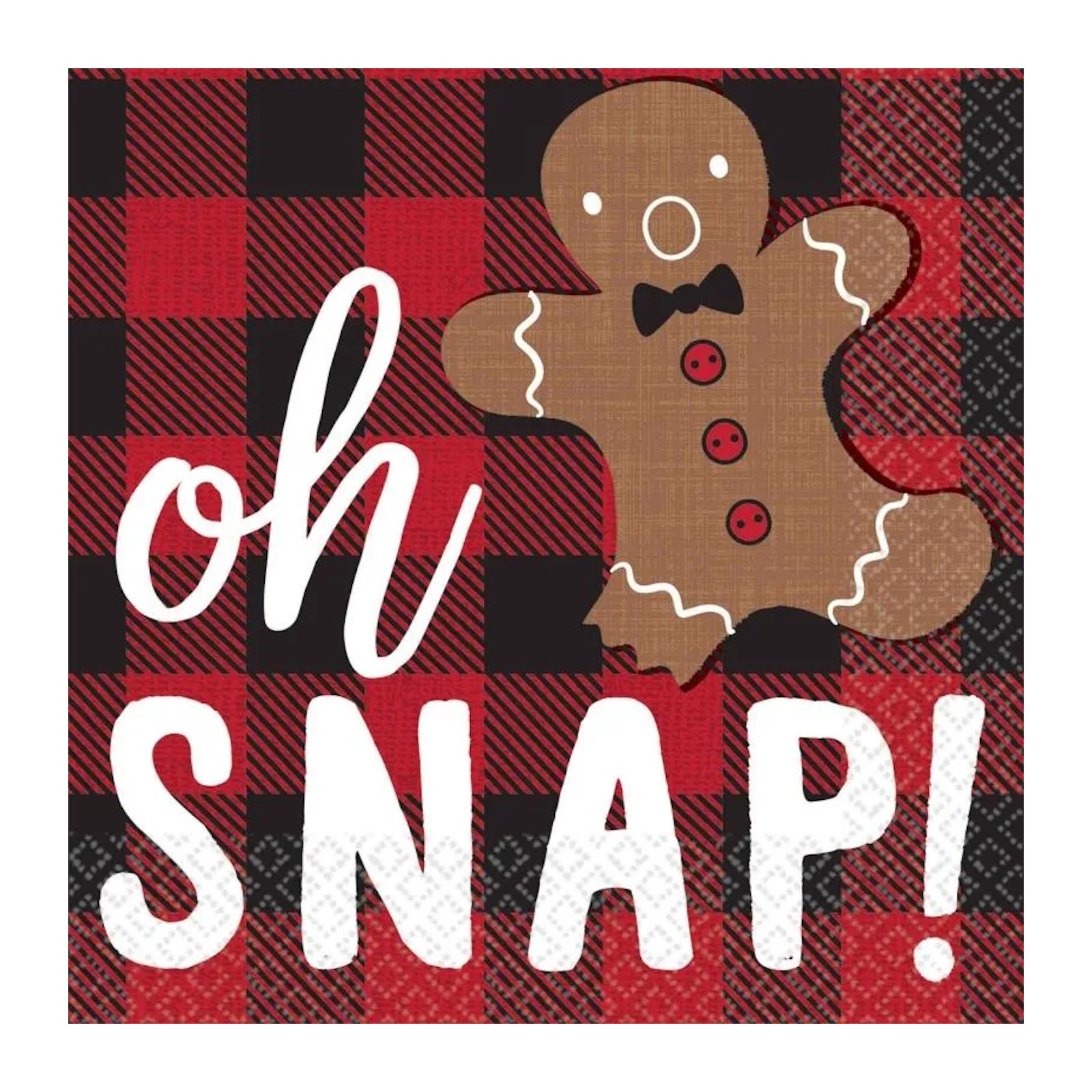 Oh Snap! Gingerbread Man Plaid Beverage Napkins Pack of 16