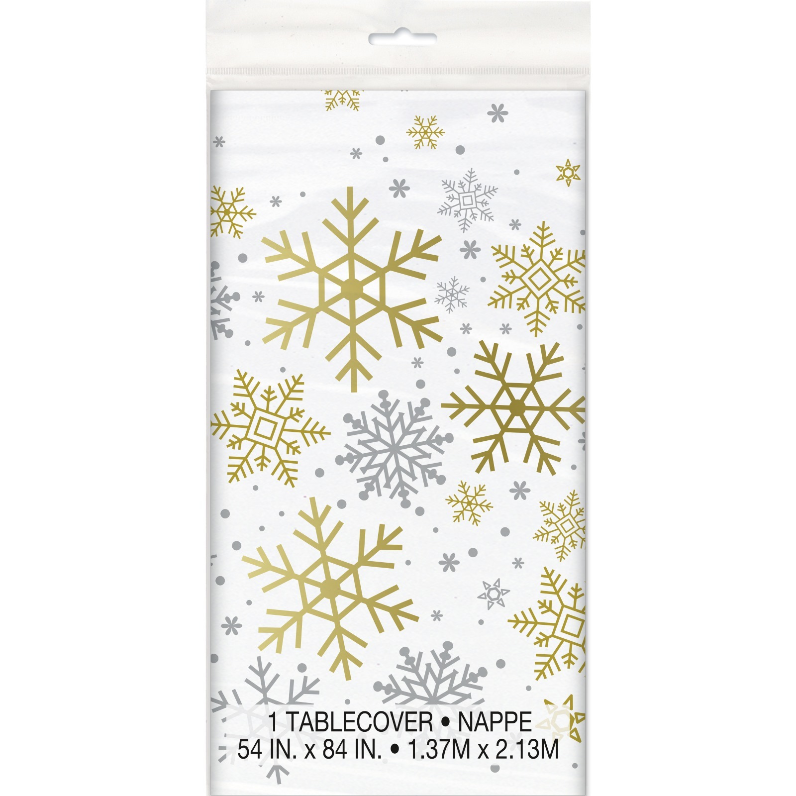 Silver and Gold Snowflakes Plastic Tablecloth
