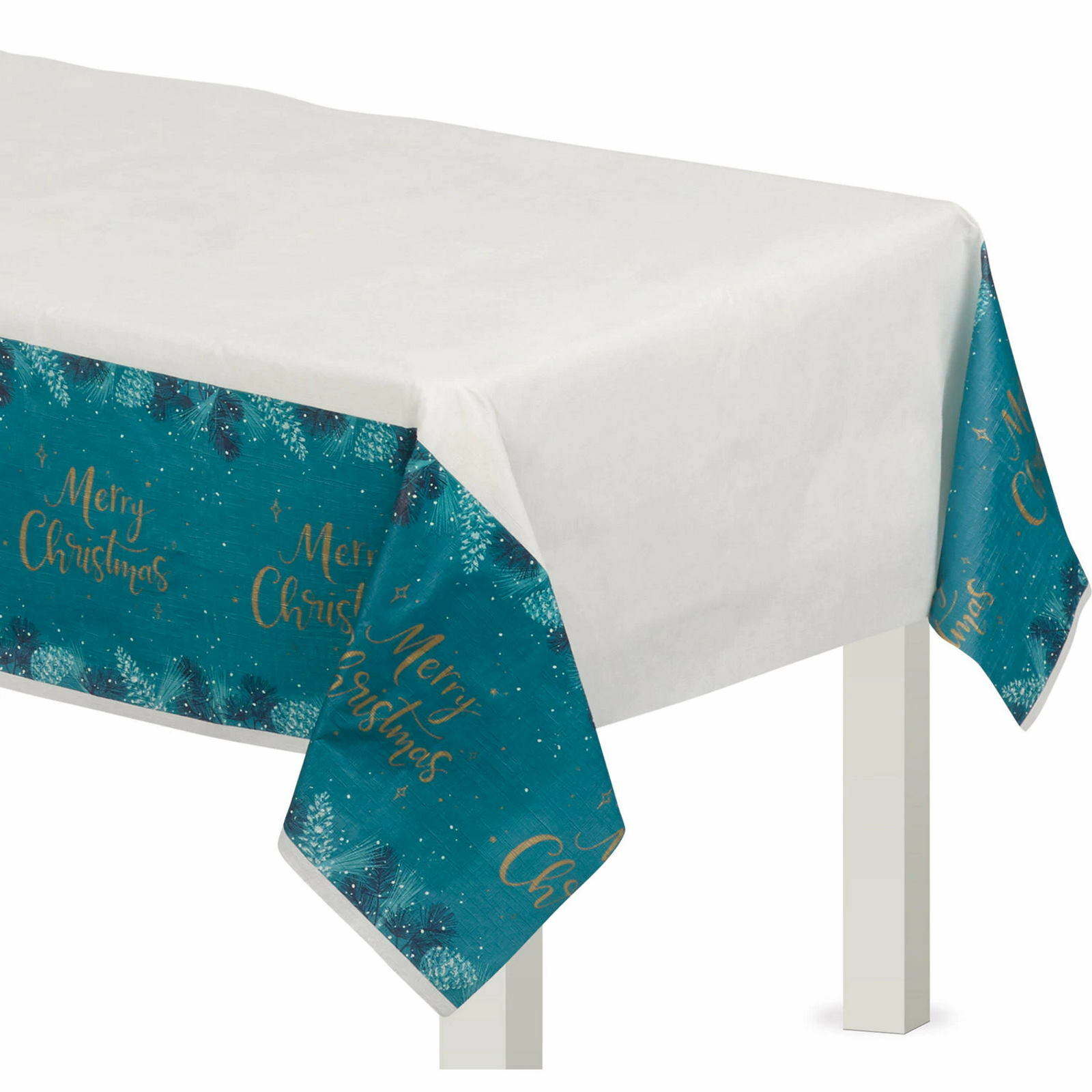 Teal Very Merry Christmas Paper Tablecloth