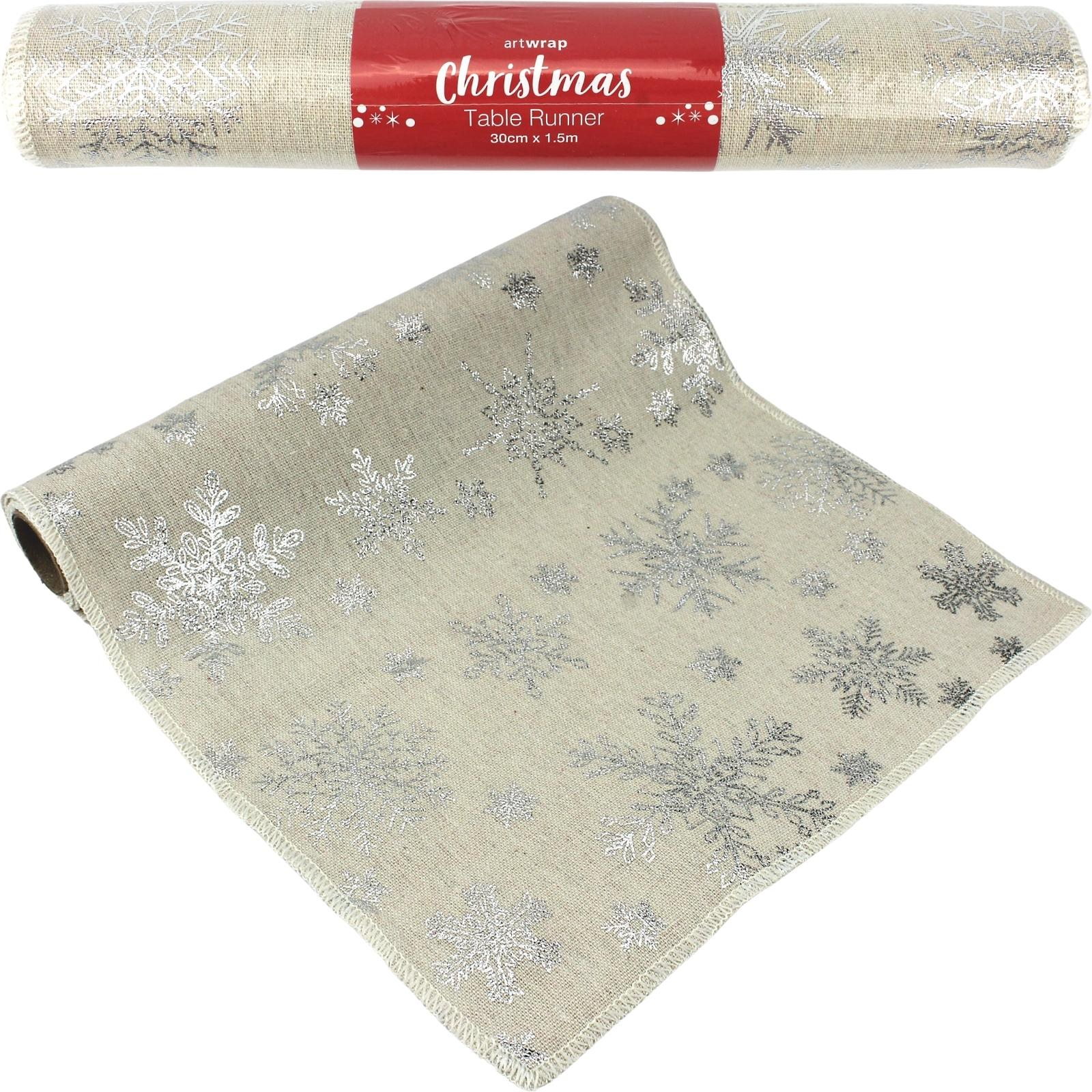 Silver Artic Snowflake Linen Table Runner