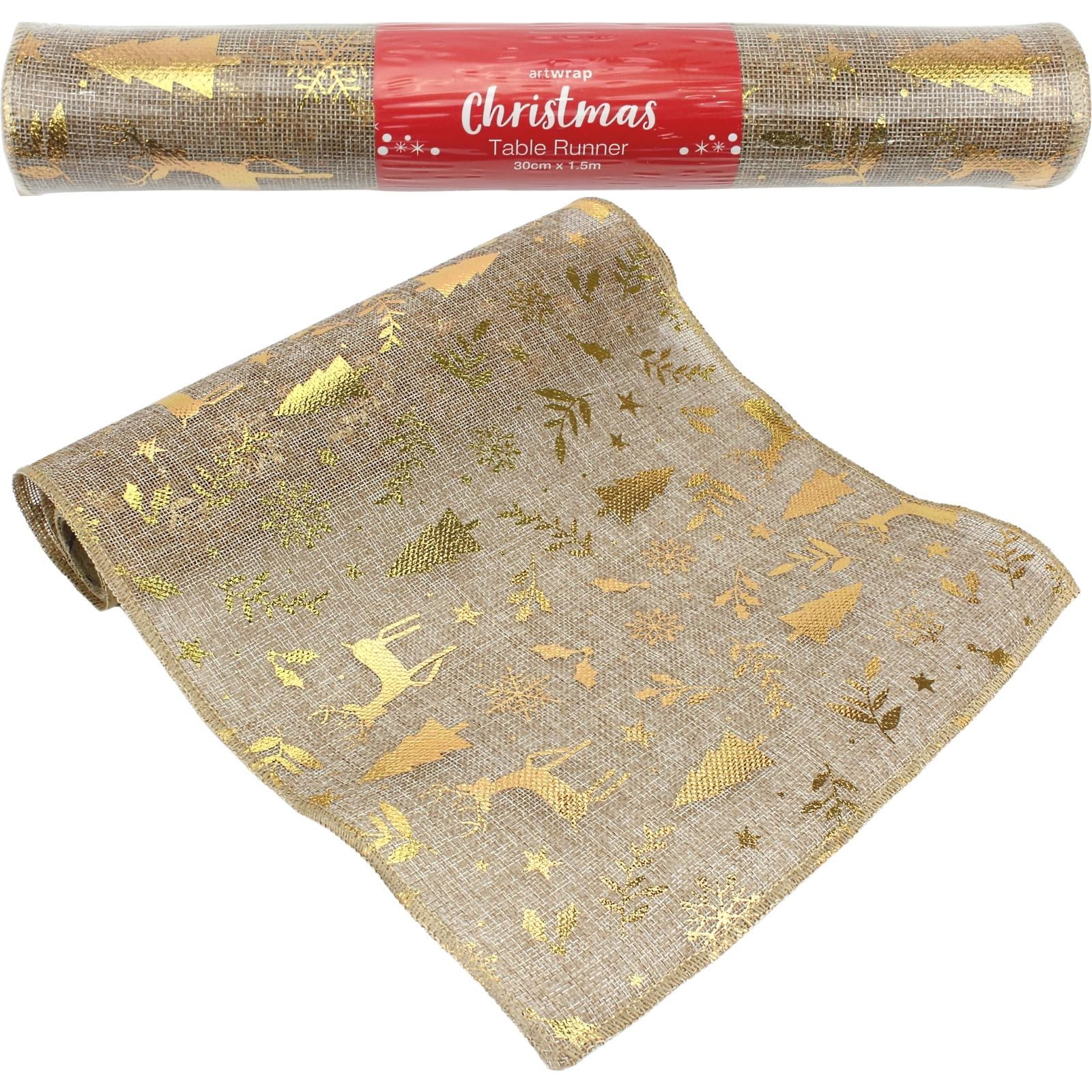 Natural Gold Scandi Christmas Hessian Table Runner