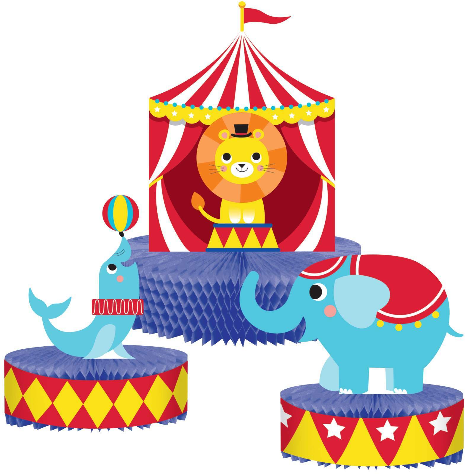 Circus Party Honeycomb Centrepiece Decoration Set (Pack of 3)