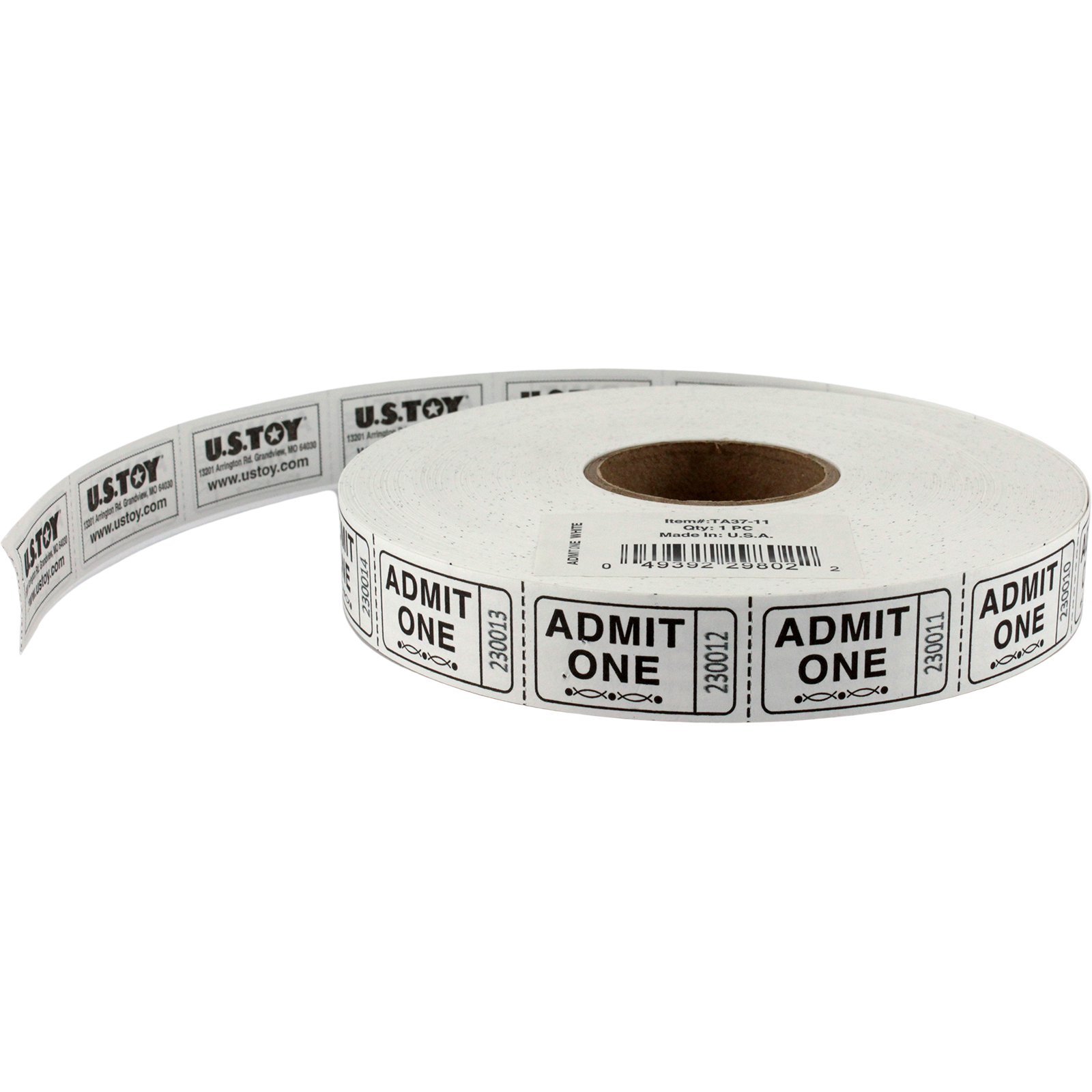 Admit One White Ticket Roll (2000 Tickets)