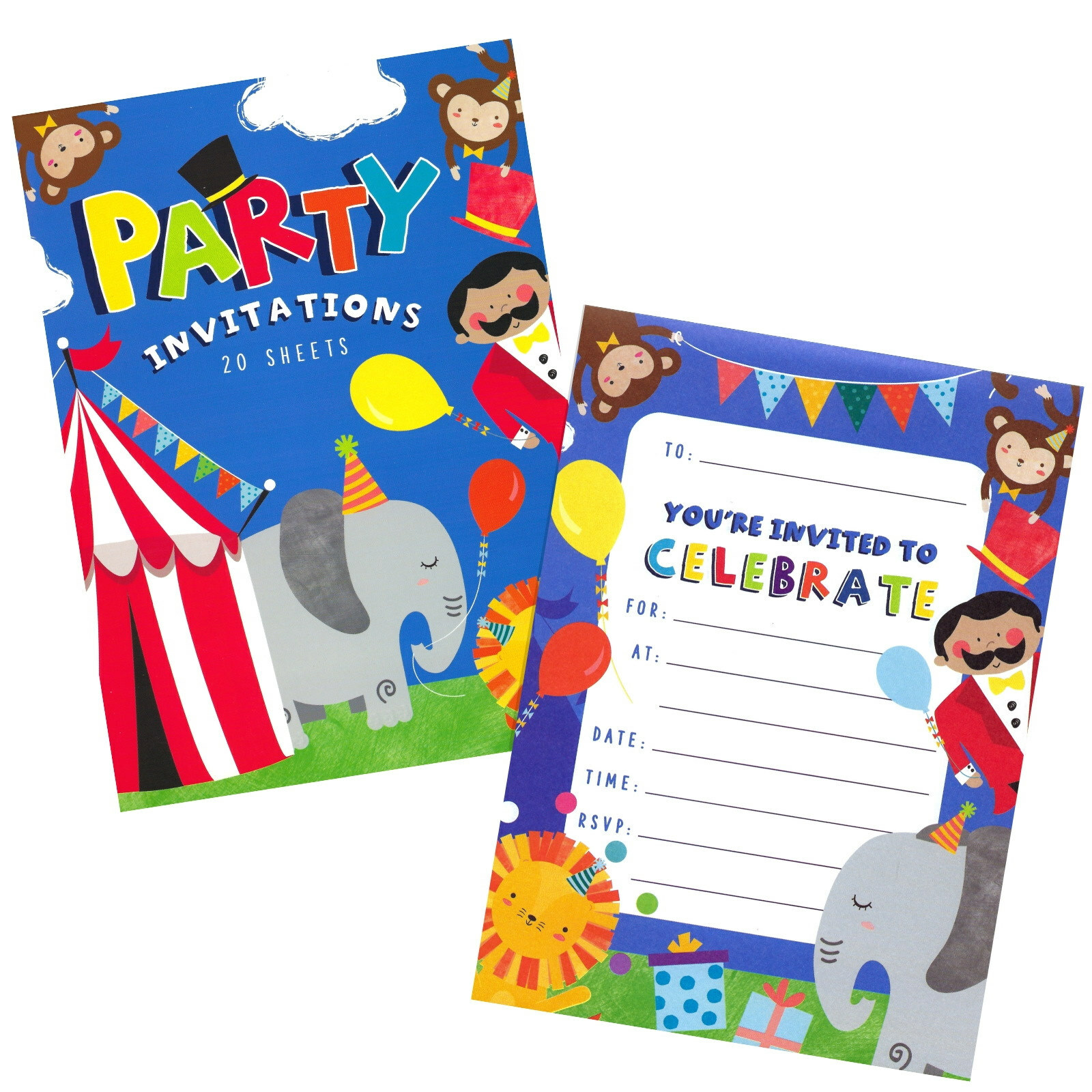 Circus Animal Invitation Pad (20 Sheets)