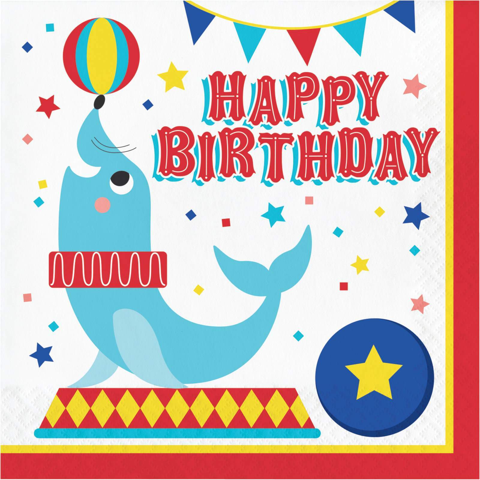Circus Party Large Happy Birthday Paper Napkins / Serviettes (Pack of 16)