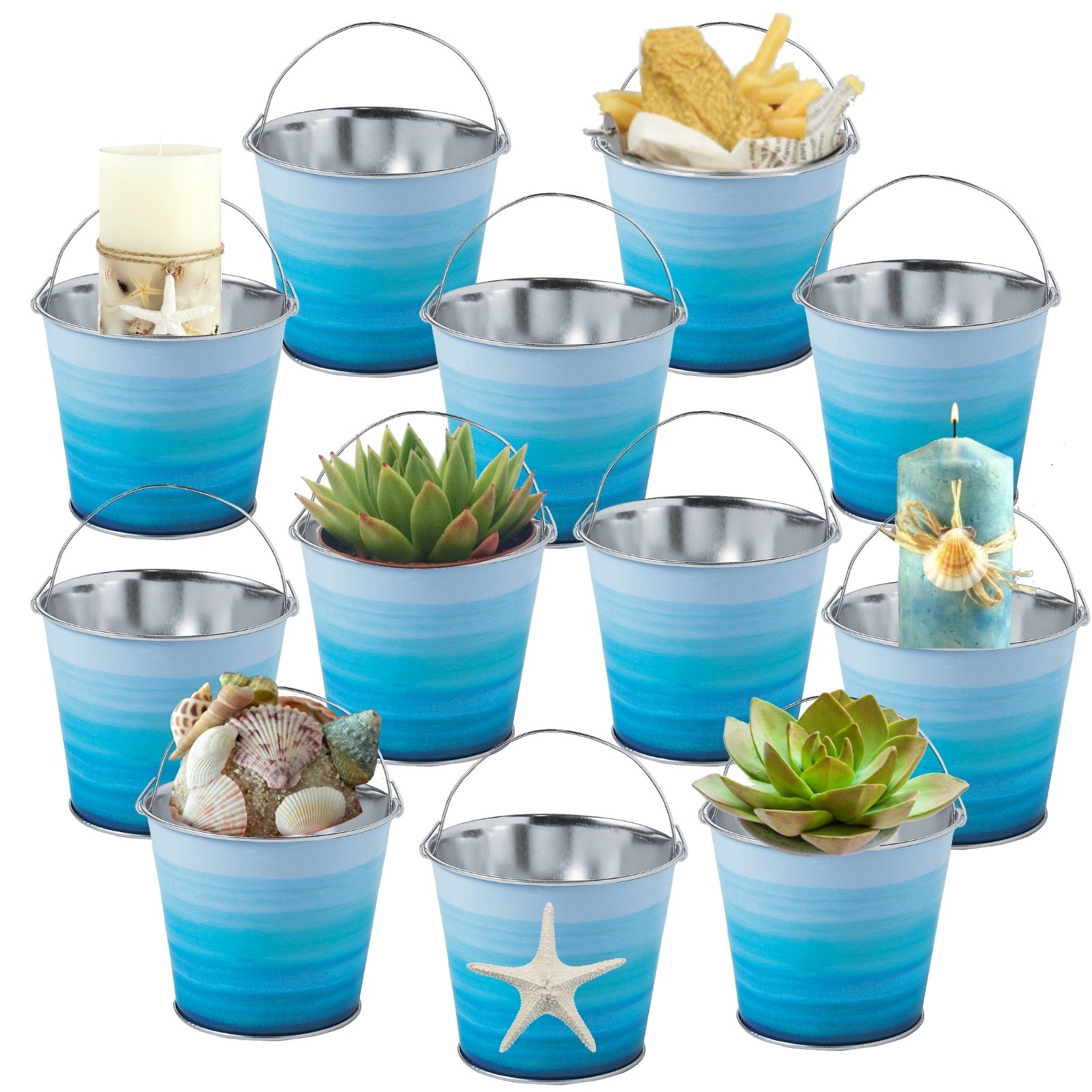 Coastal Seaside Mini Metal Favour Buckets (Pack of 12)