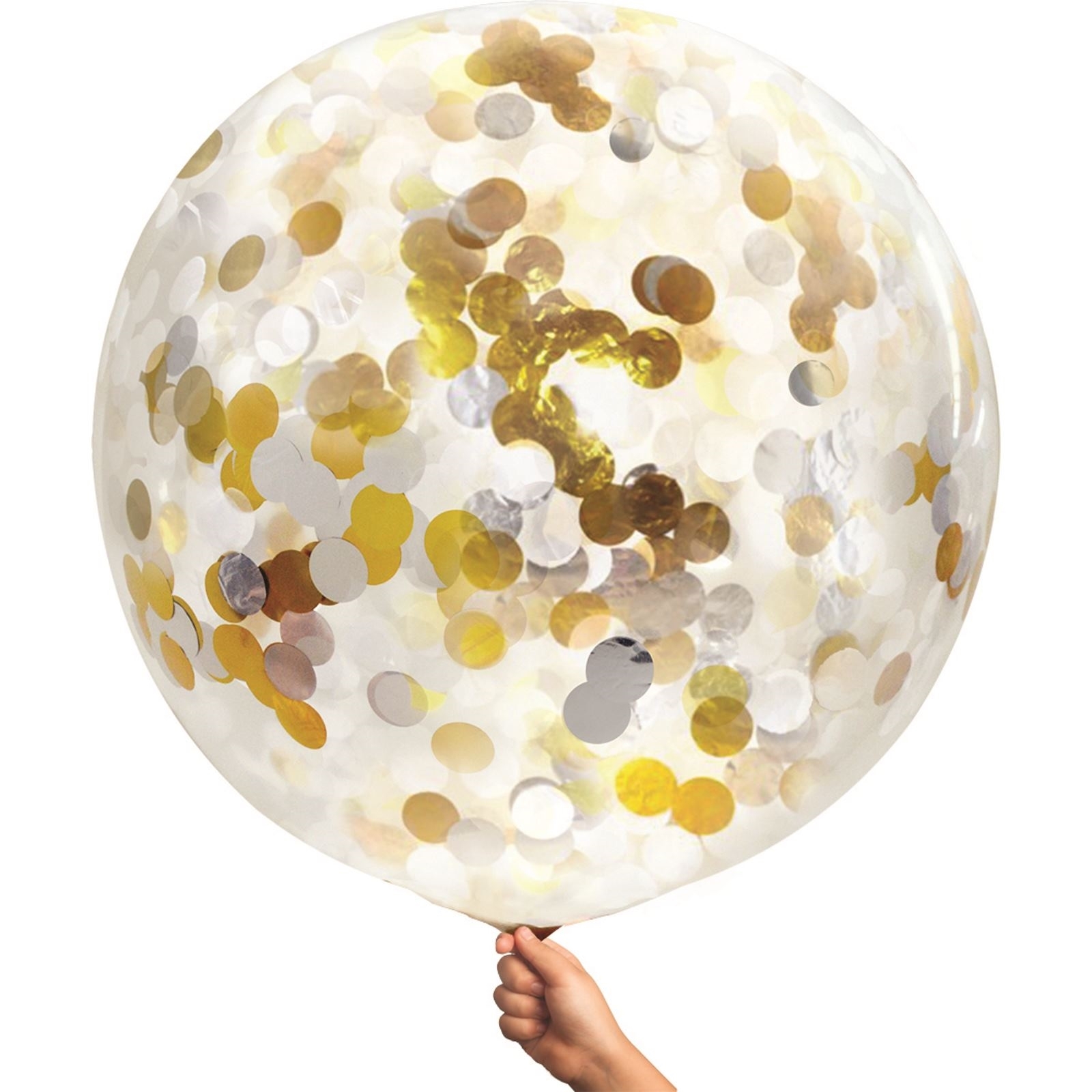 Jumbo 90cm Gold White and Silver Confetti Balloon