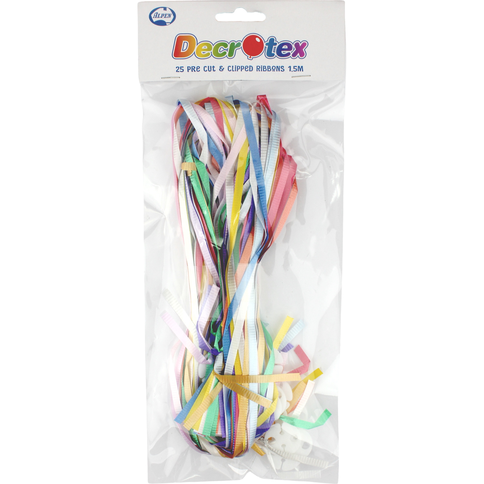 Precut Balloon Ribbon & Clips Assorted Colours  (Pack of 25)