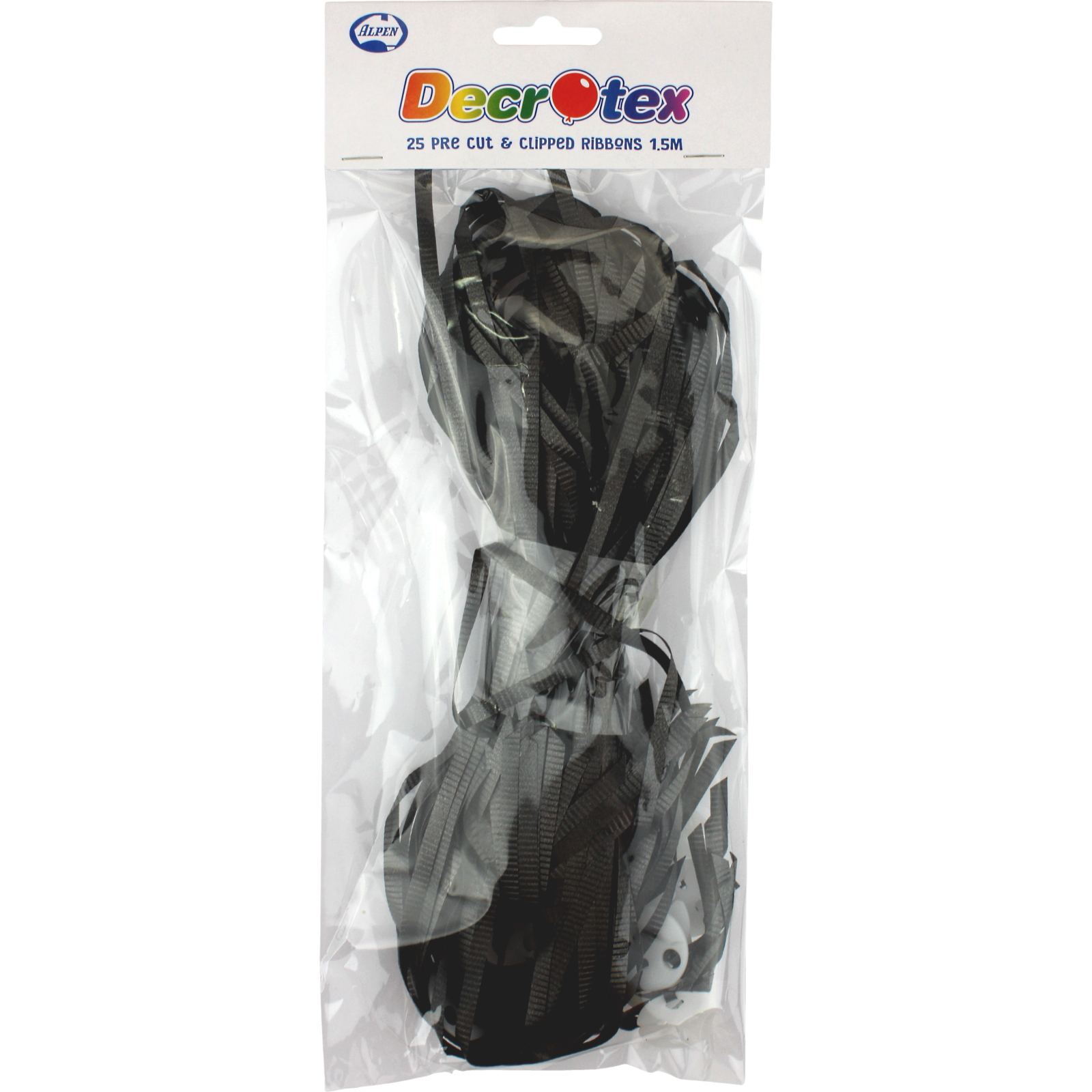 Precut Balloon Ribbon & Clips Black (Pack of 25)