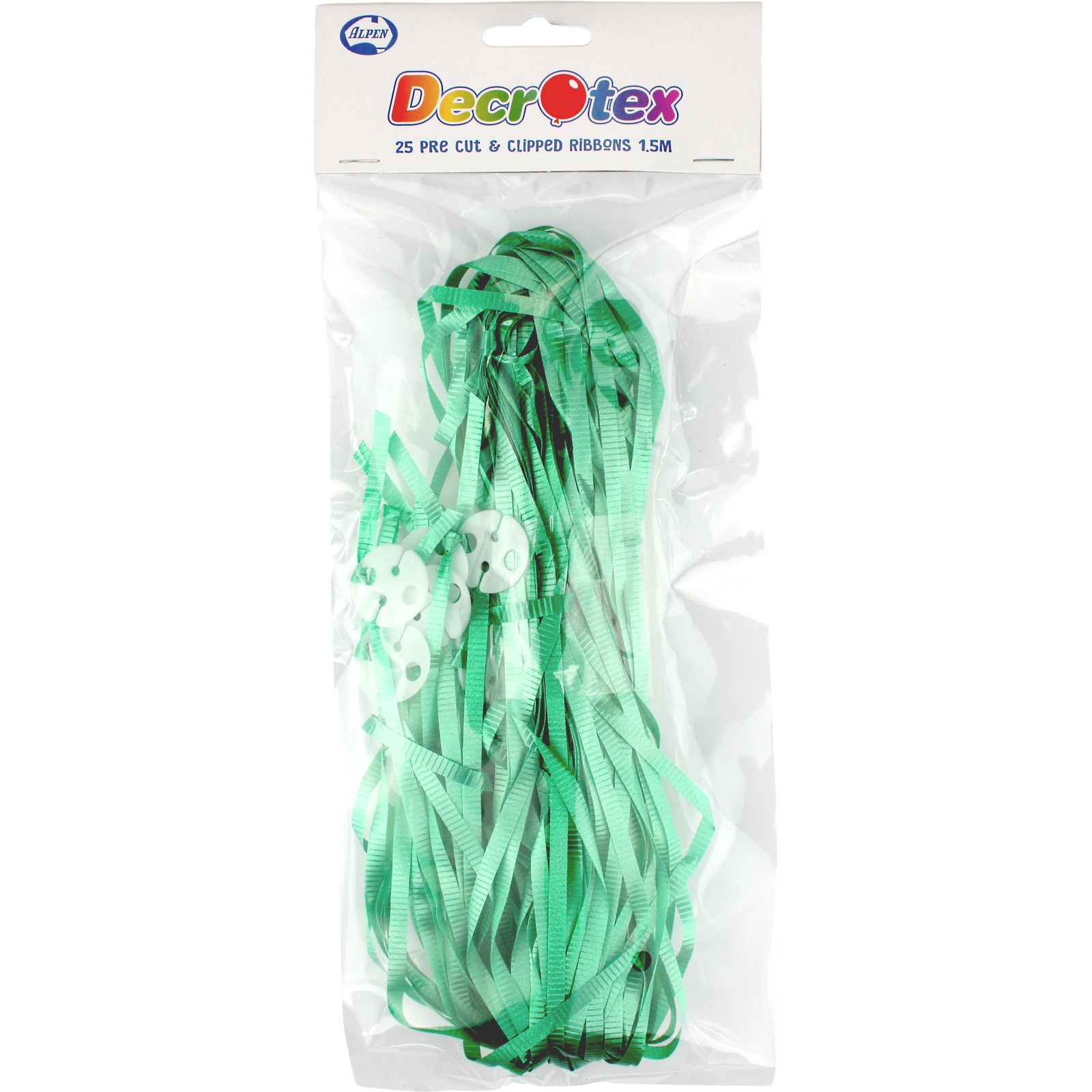 Precut Balloon Ribbon & Clips Green (Pack of 25)