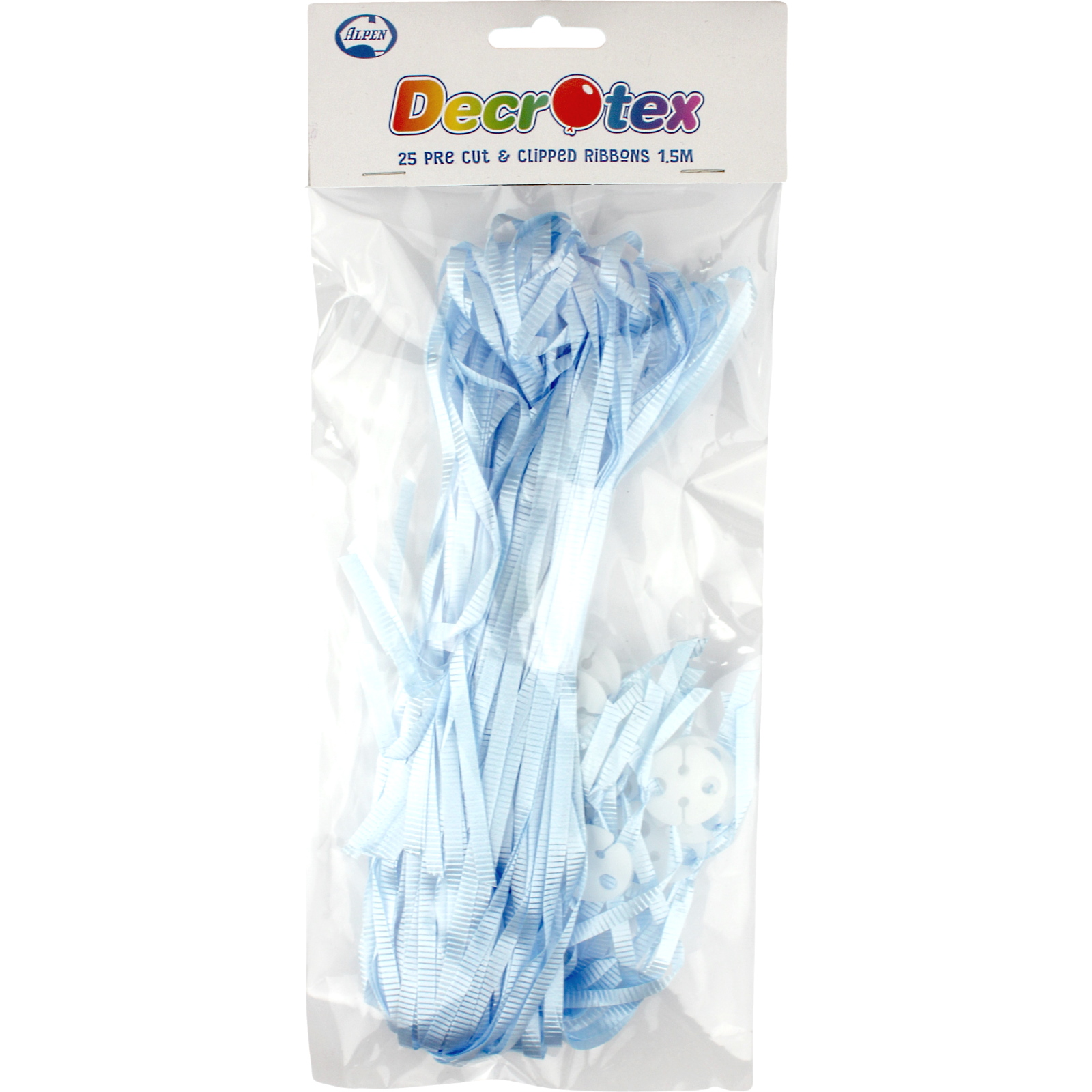 Precut Balloon Ribbon & Clips Light Blue (Pack of 25)