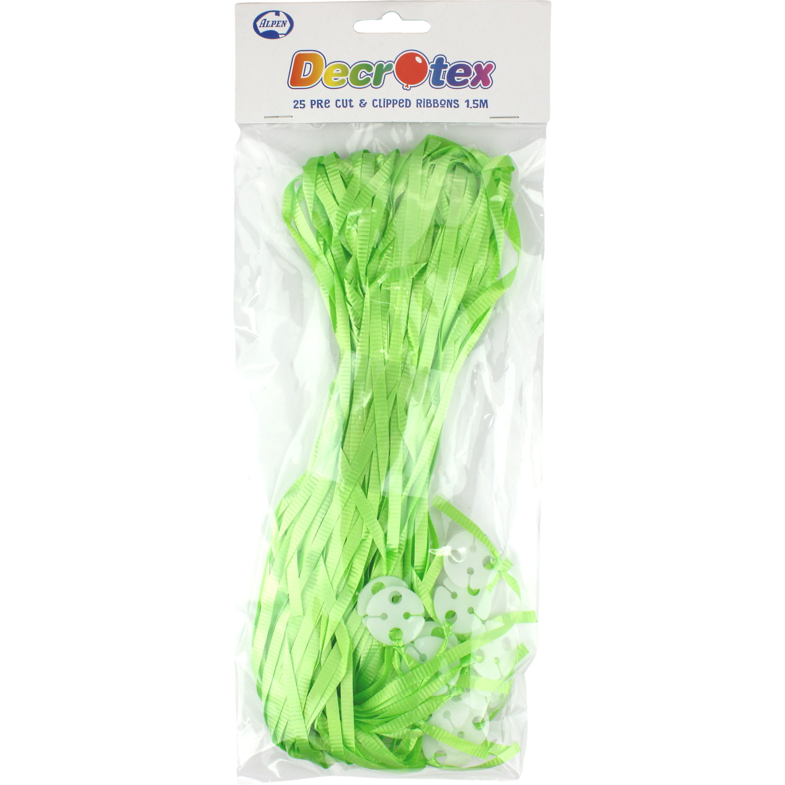 Precut Balloon Ribbon & Clips Lime Green (Pack of 25)