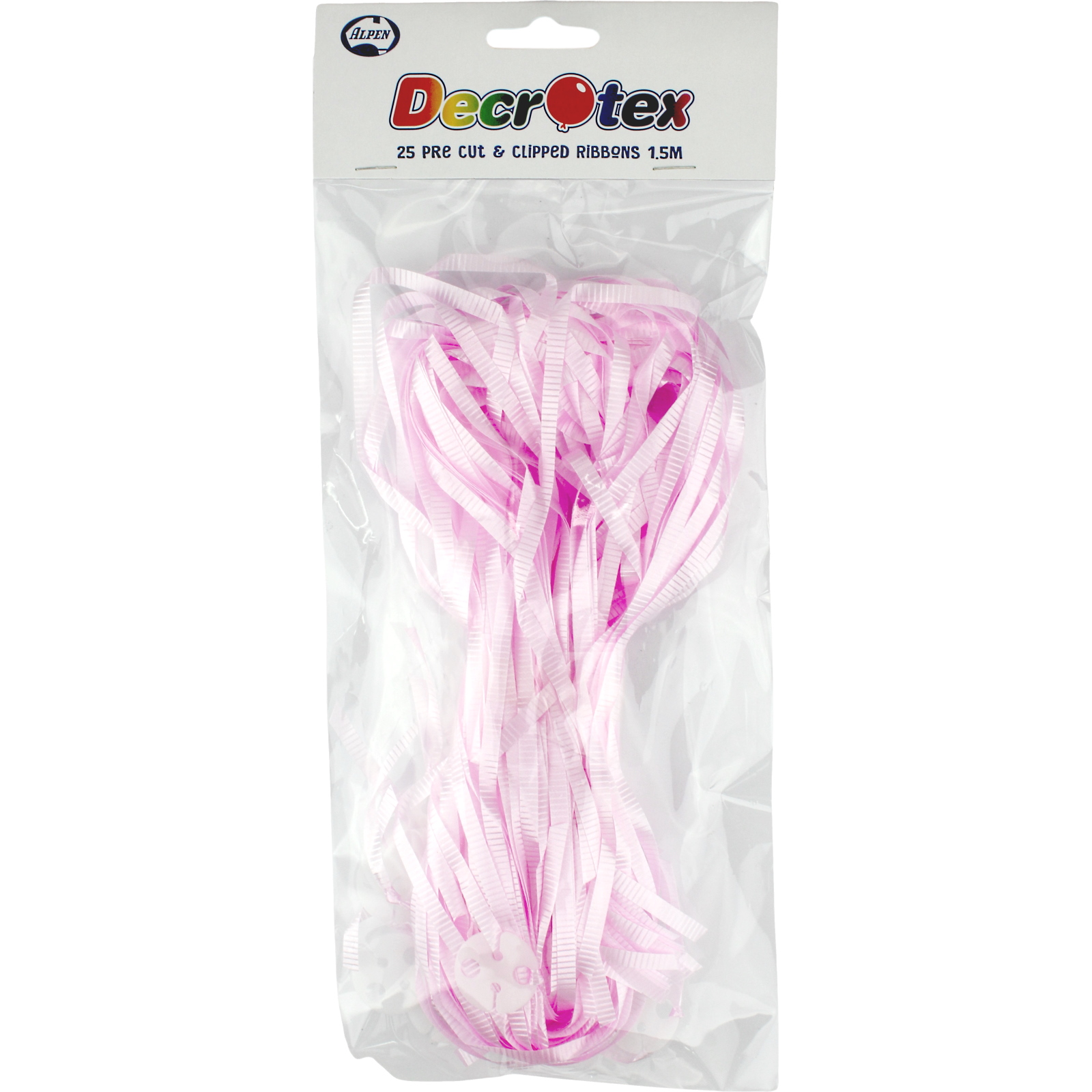 Precut Balloon Ribbon & Clips Light Pink (Pack of 25)