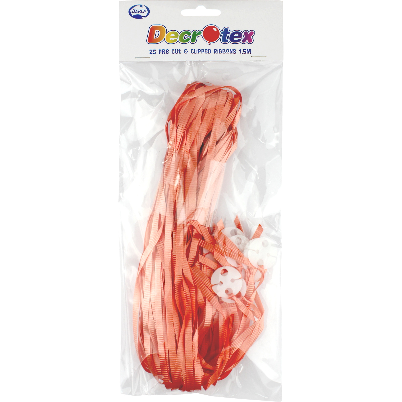 Precut Balloon Ribbon & Clips Orange (Pack of 25)