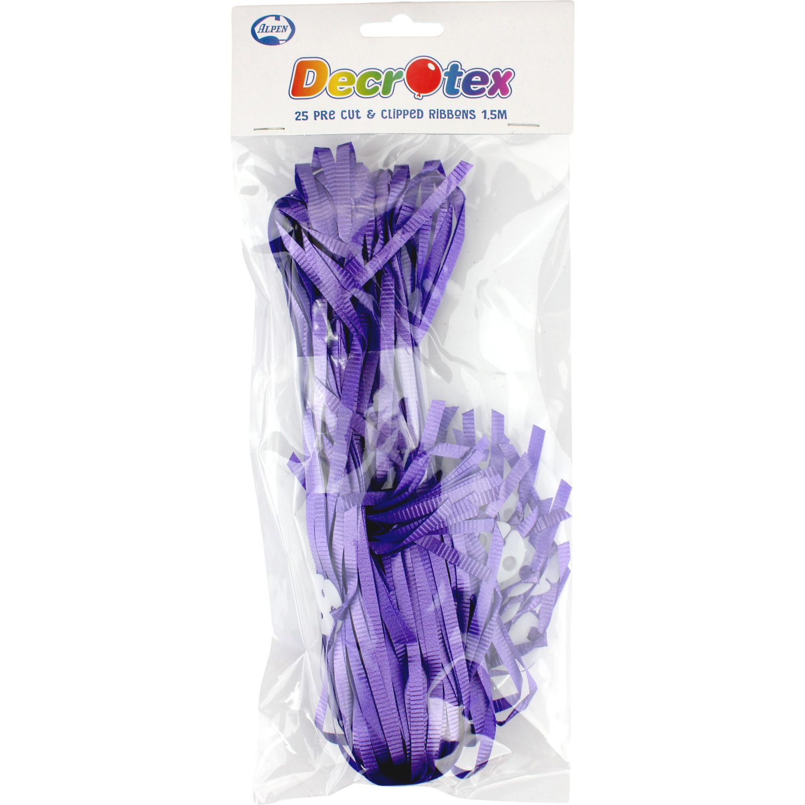Precut Balloon Ribbon & Clips Purple  (Pack of 25)