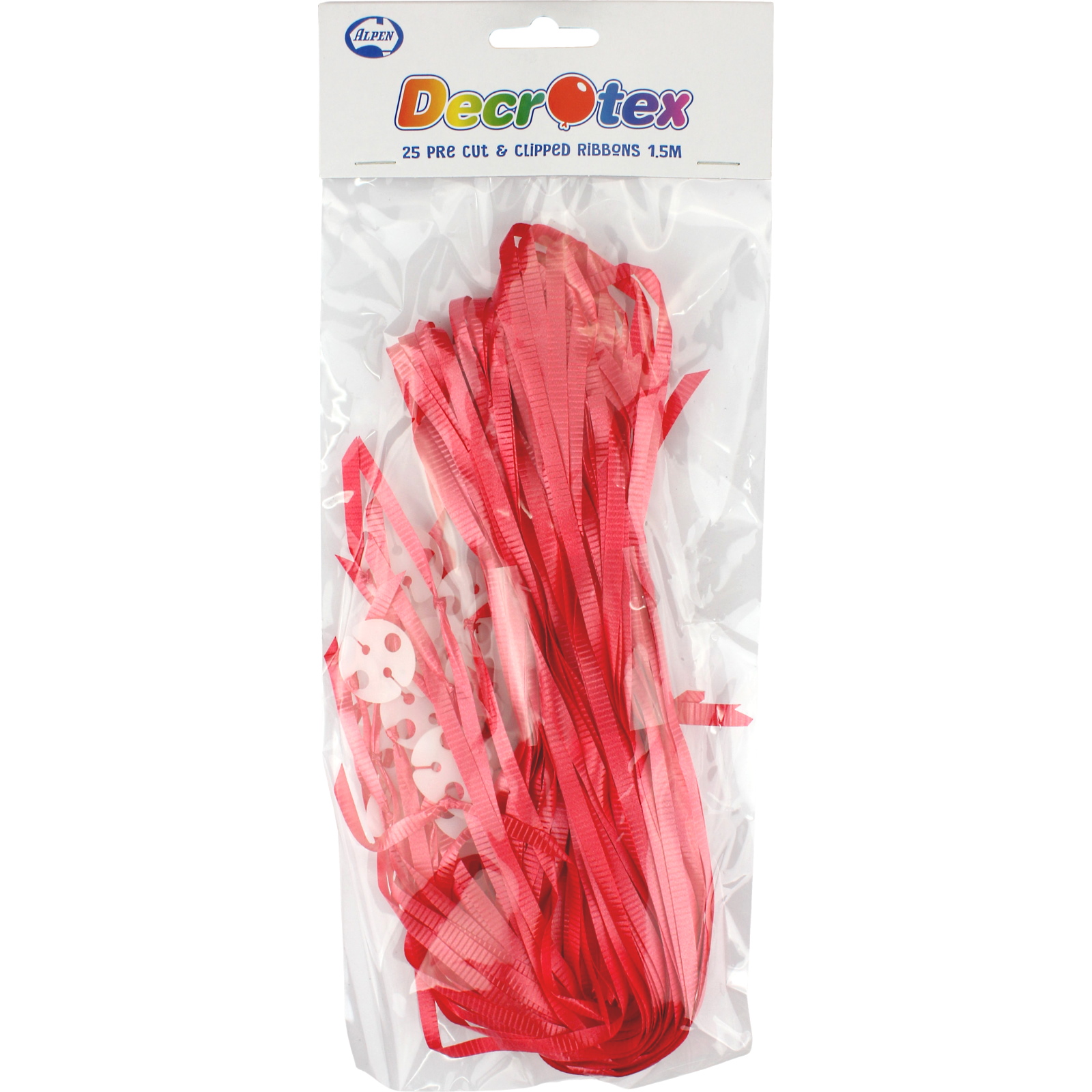 Precut Balloon Ribbon & Clips Red (Pack of 25)