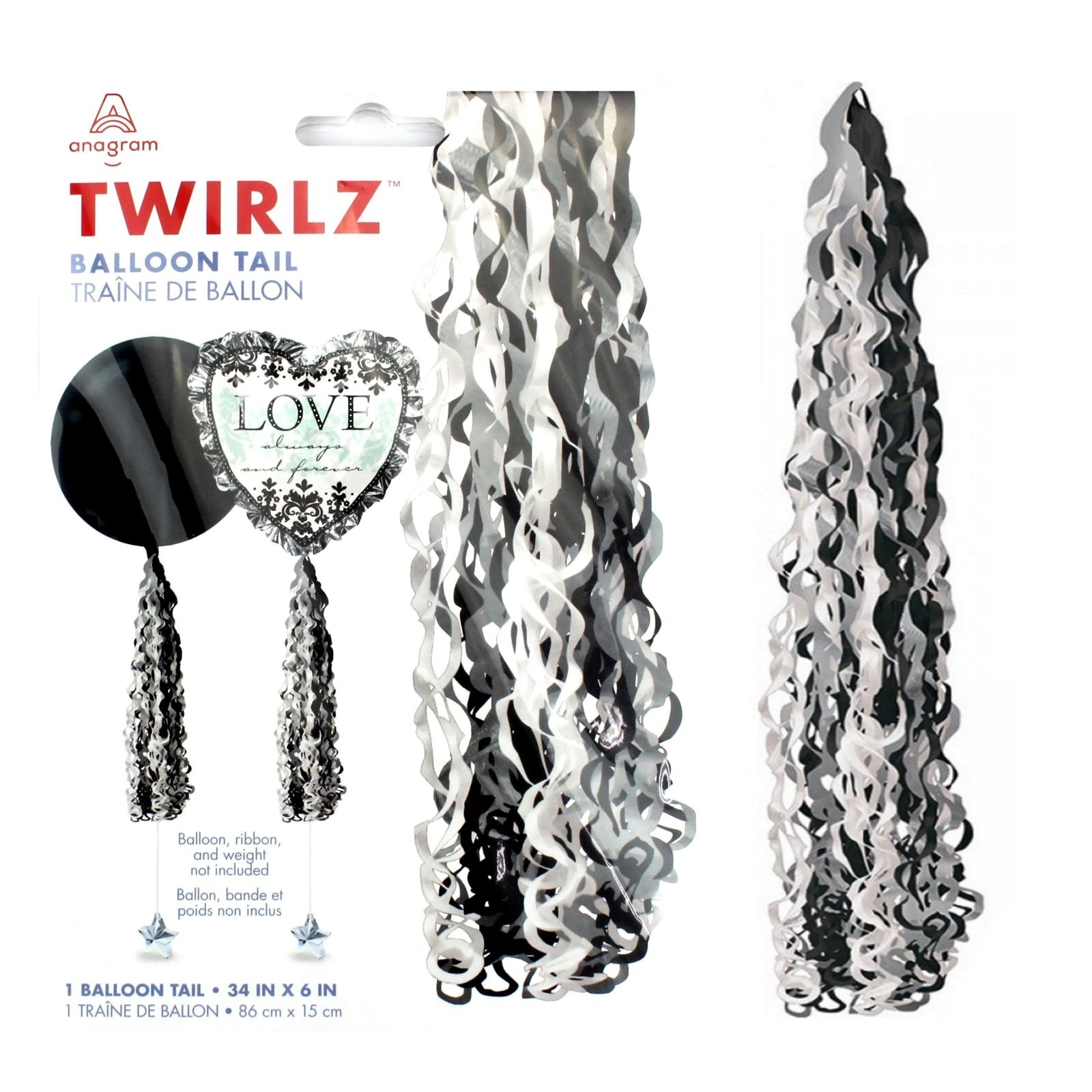 Twirlz Balloon Tail Black White and Silver