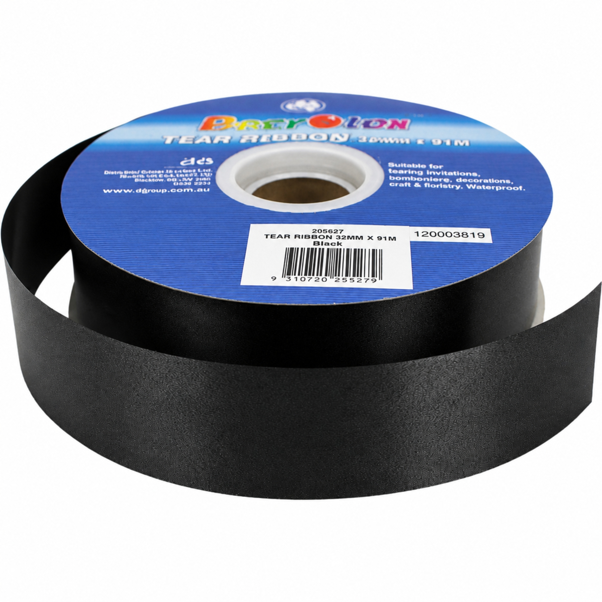 Tear Ribbon Waterproof Black Tear Ribbon Roll (32mm x 91m) - Discount Party Supplies