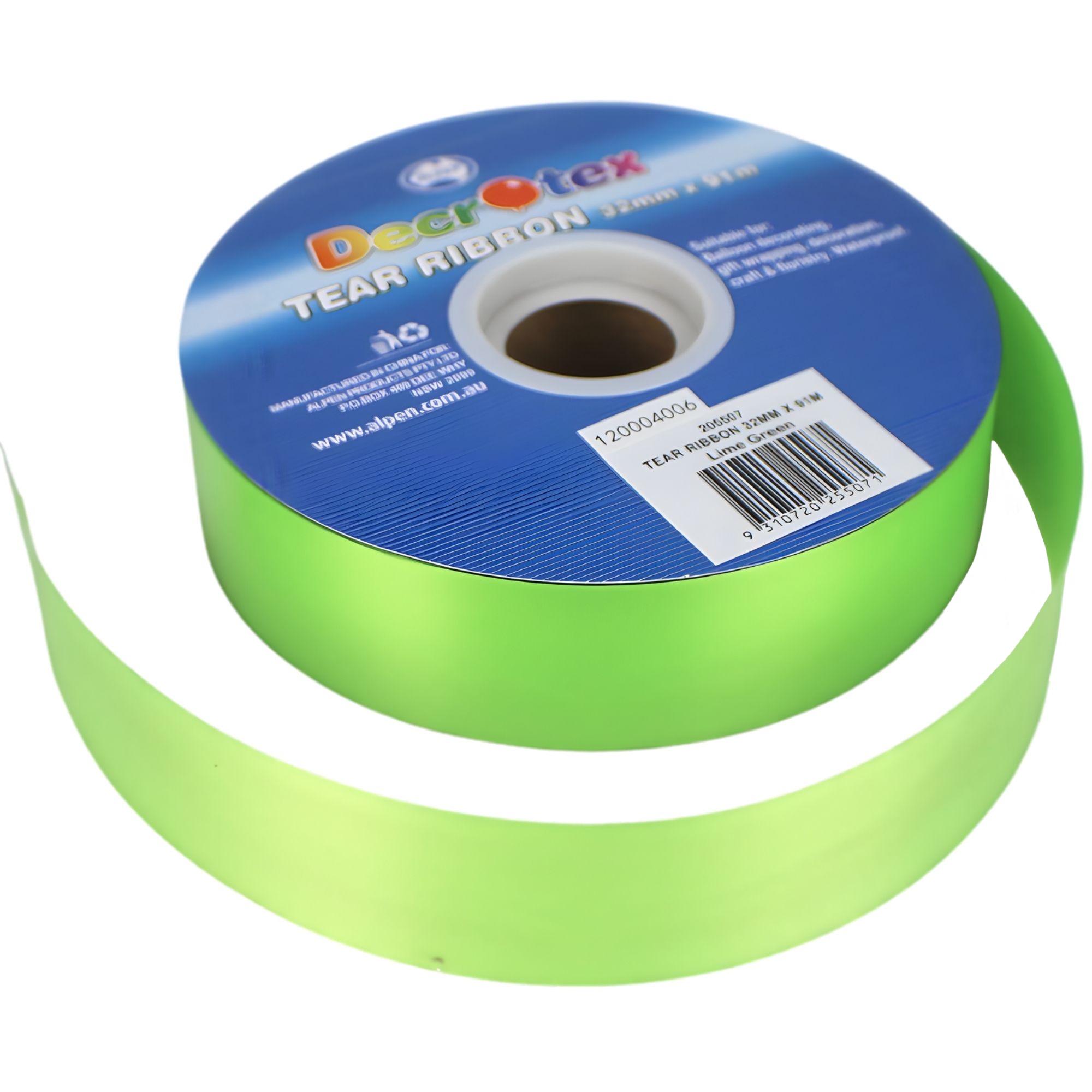Tear Ribbon Roll of Lime Green Tear Ribbon (32mm x 91m) - Discount Party Supplies