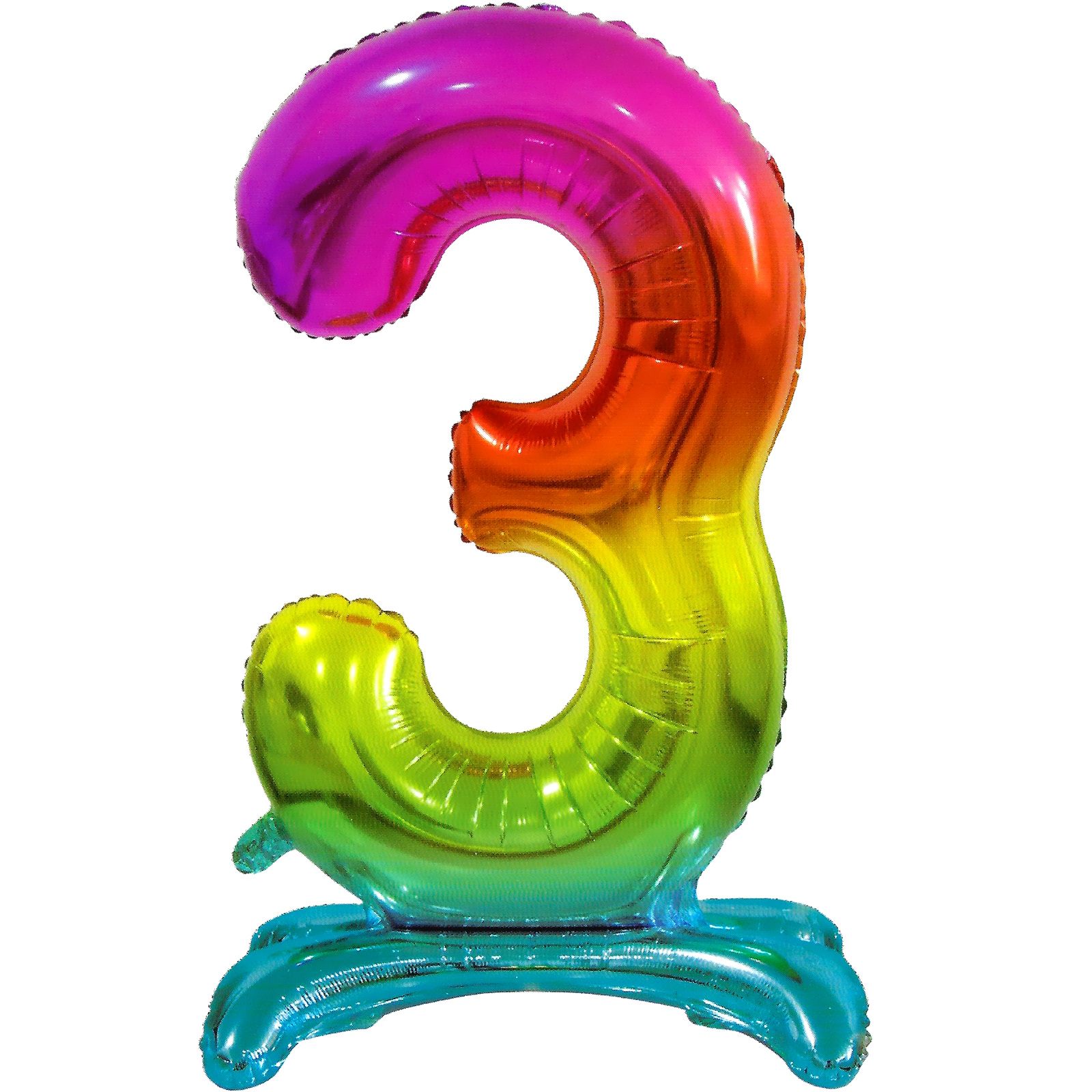 Rainbow Number 3 Stand Up Air Fill Foil Balloon 76cm