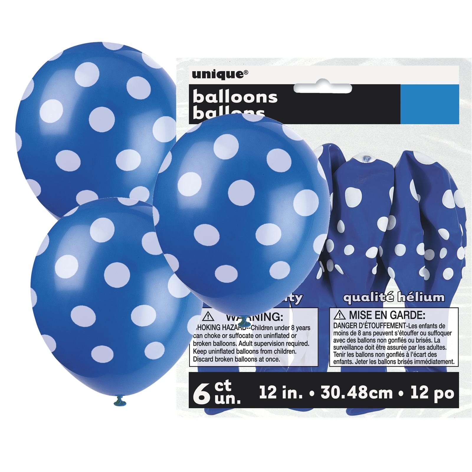 Blue Polkadot Balloons 30cm Round (Pack of 6)