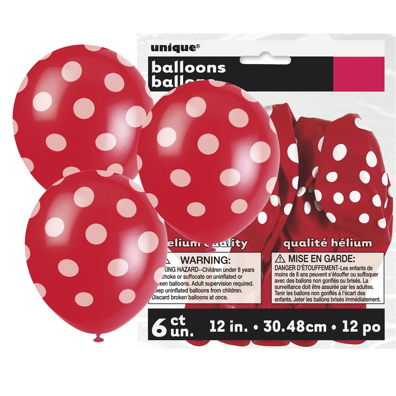 Red Polkadot Balloons 30cm Round (Pack of 6)