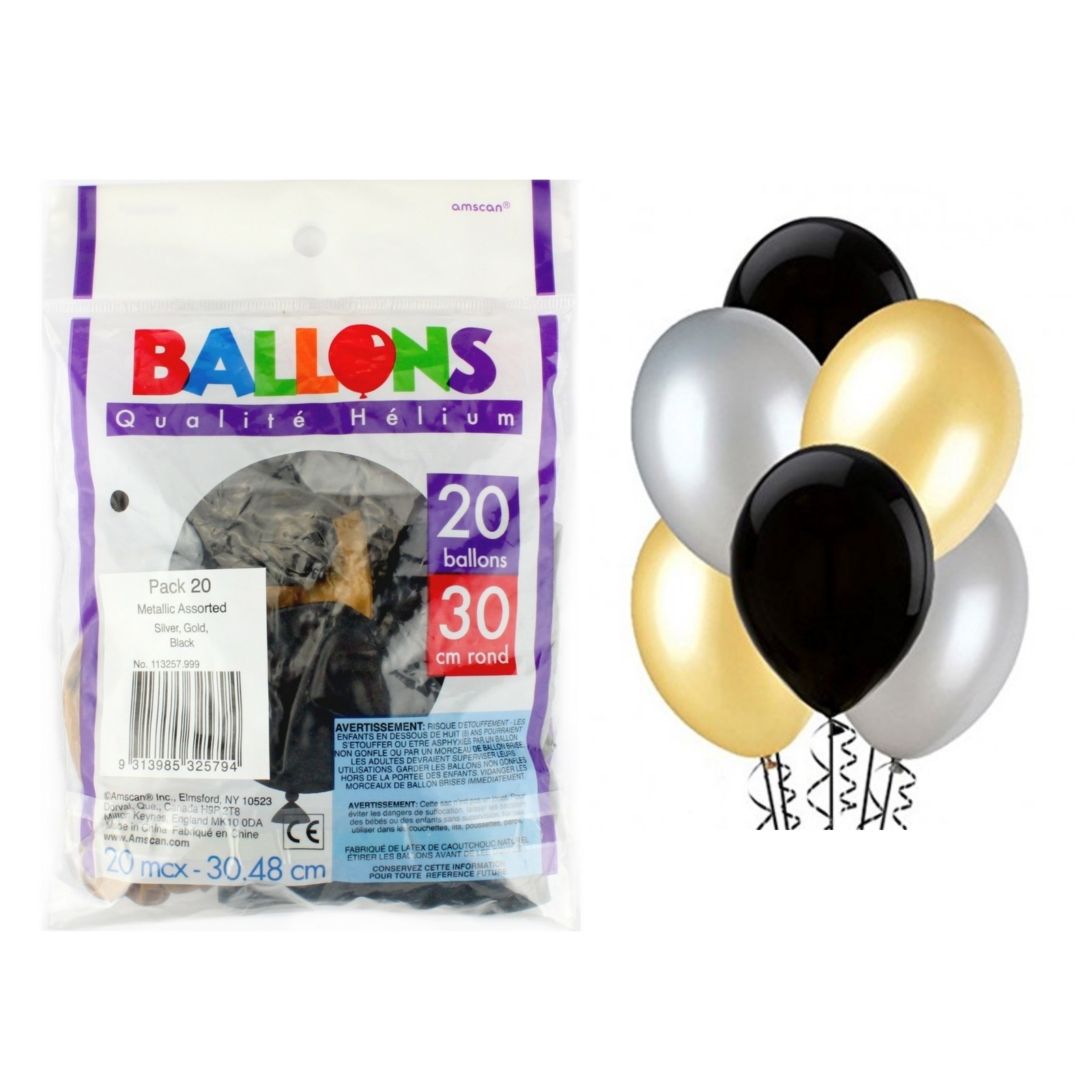 Black Gold and Silver Metallic Balloons 30cm (Pack of 20)