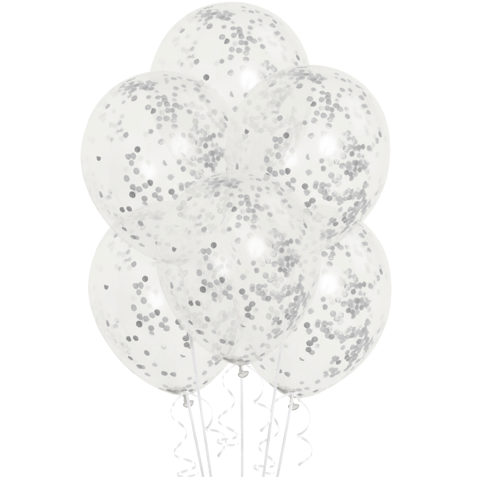 Silver Pre-filled Confetti Balloons (Pack of 6)