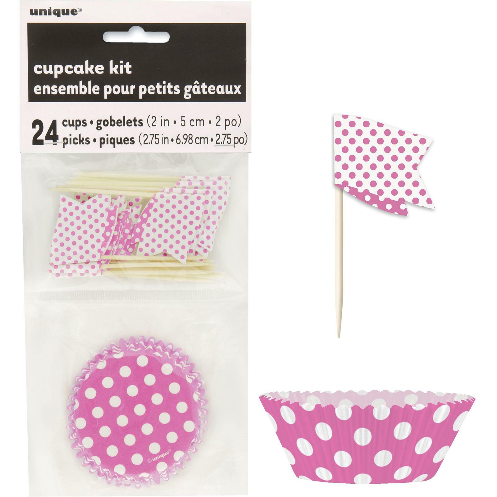 Pink Polka Dot Baking Cups & Cupcake Picks (24 of each)
