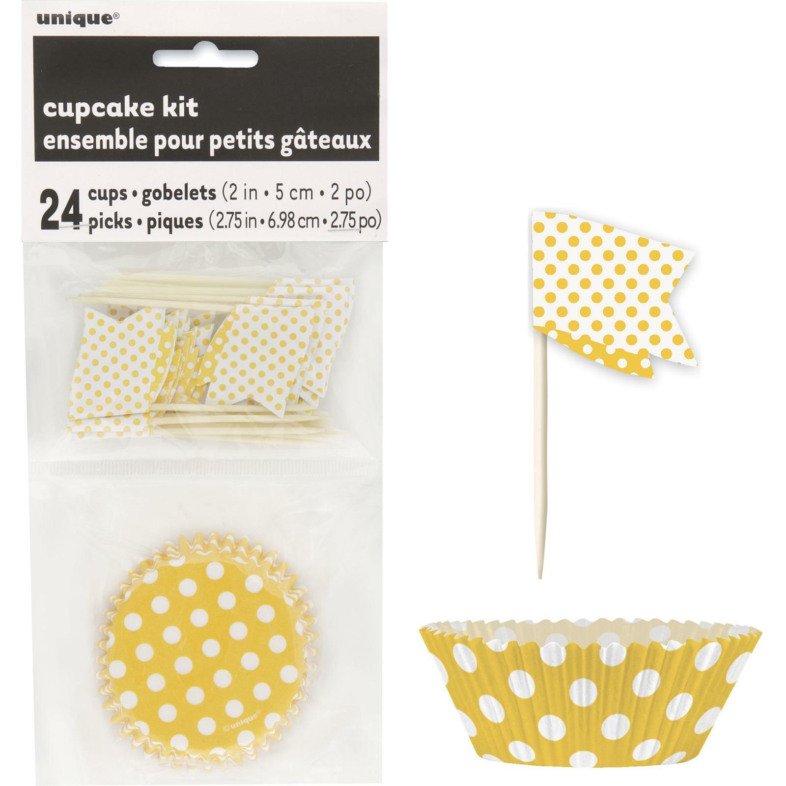 Yellow Polka Dot Baking Cups & Cupcake Picks (24 of each)