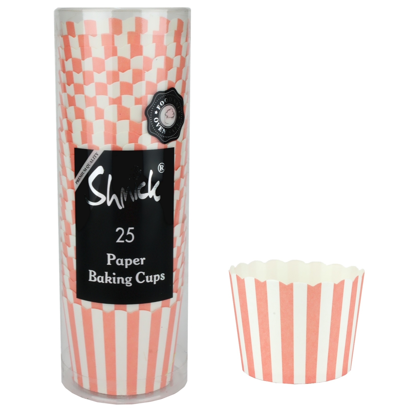 Coral and White Stripe Baking Cups (Pack of 25)